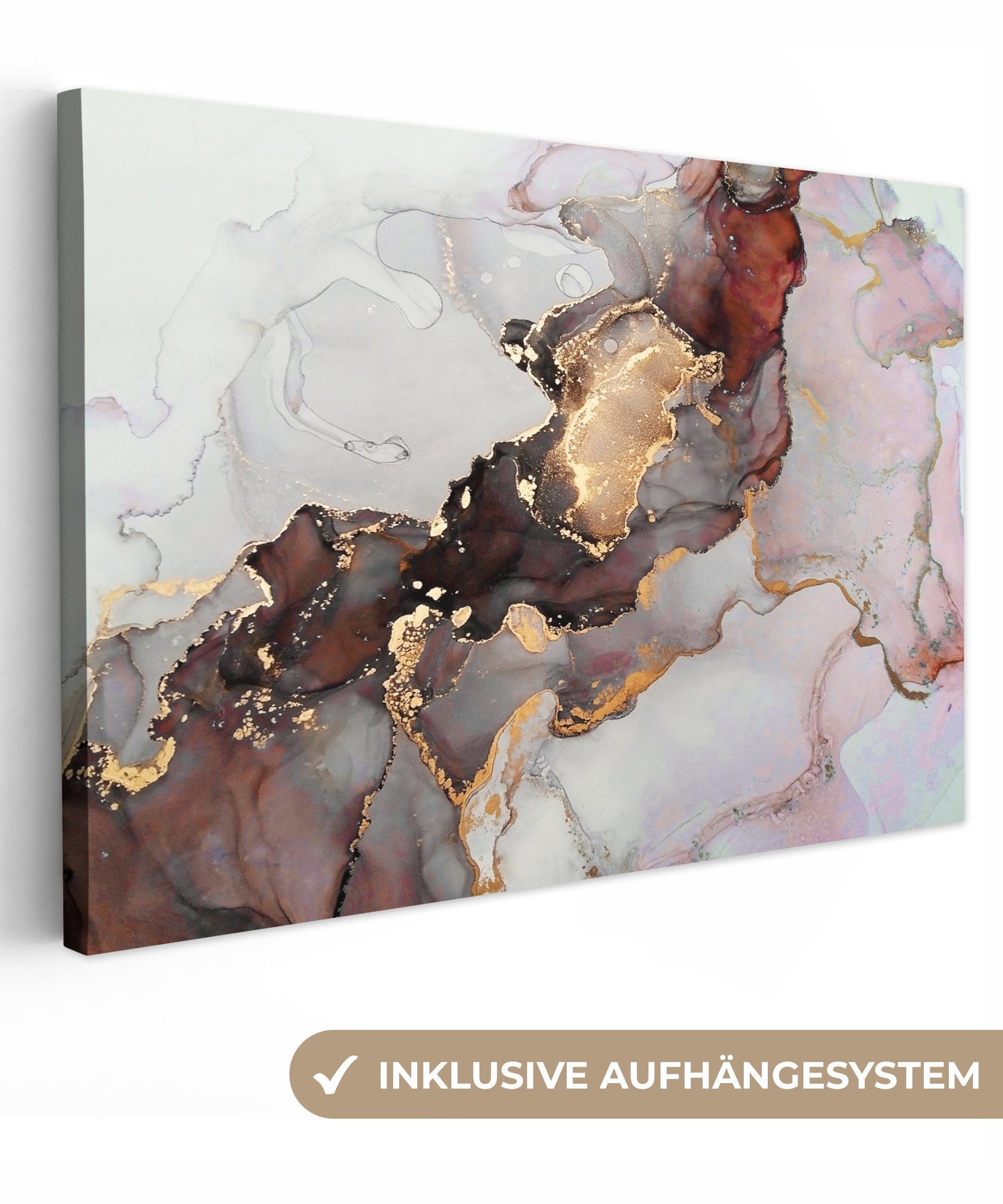 OneMillionCanvasses® Leinwandbild Rot - Marmor - Gold, Fotodruck (1 St), Le günstig online kaufen