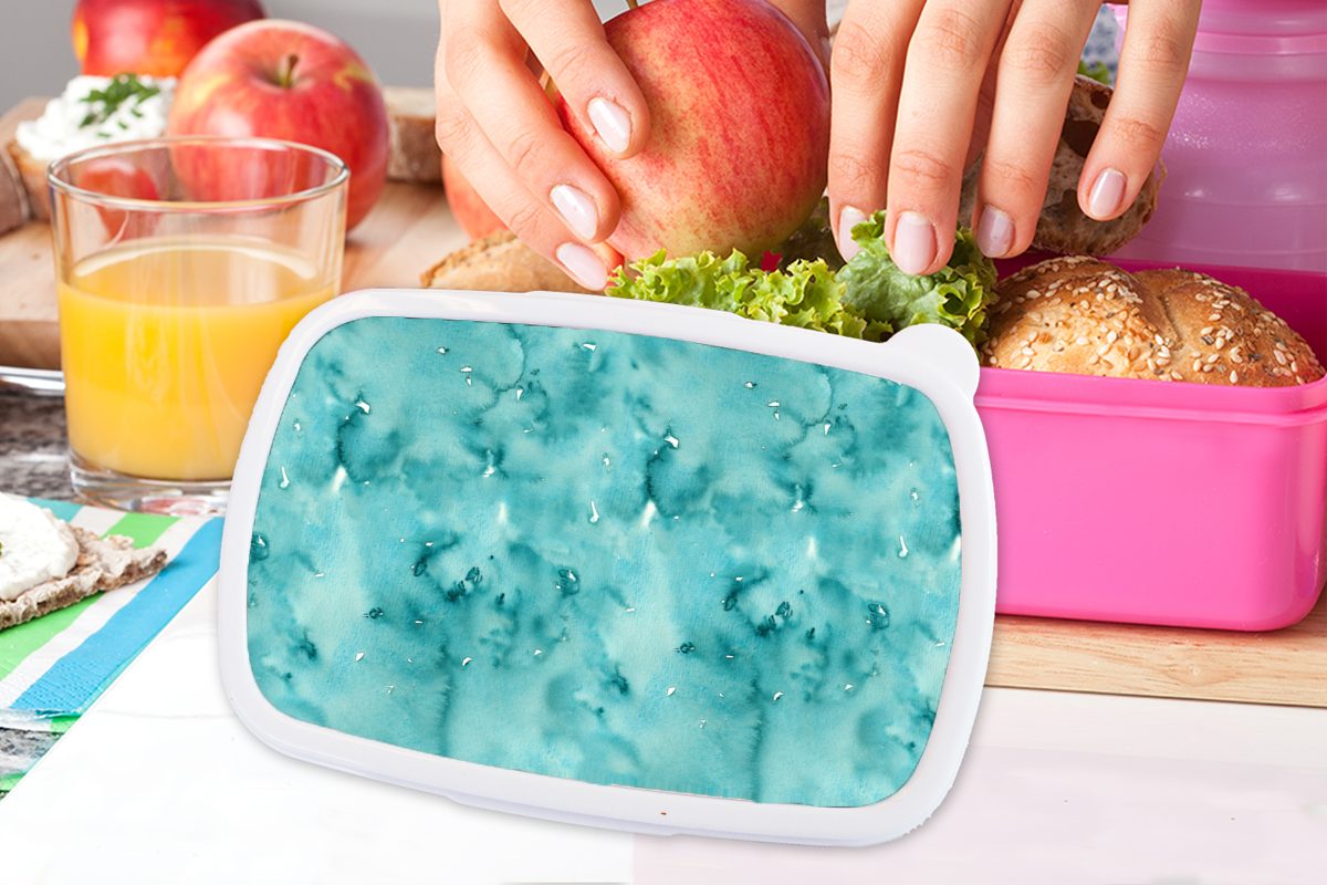 MuchoWow Lunchbox Muster - Türkis Brotdose (2-tlg), Aquarell, Kinder, für Snackbox, rosa Kunststoff, Kunststoff Mädchen, Brotbox - Erwachsene