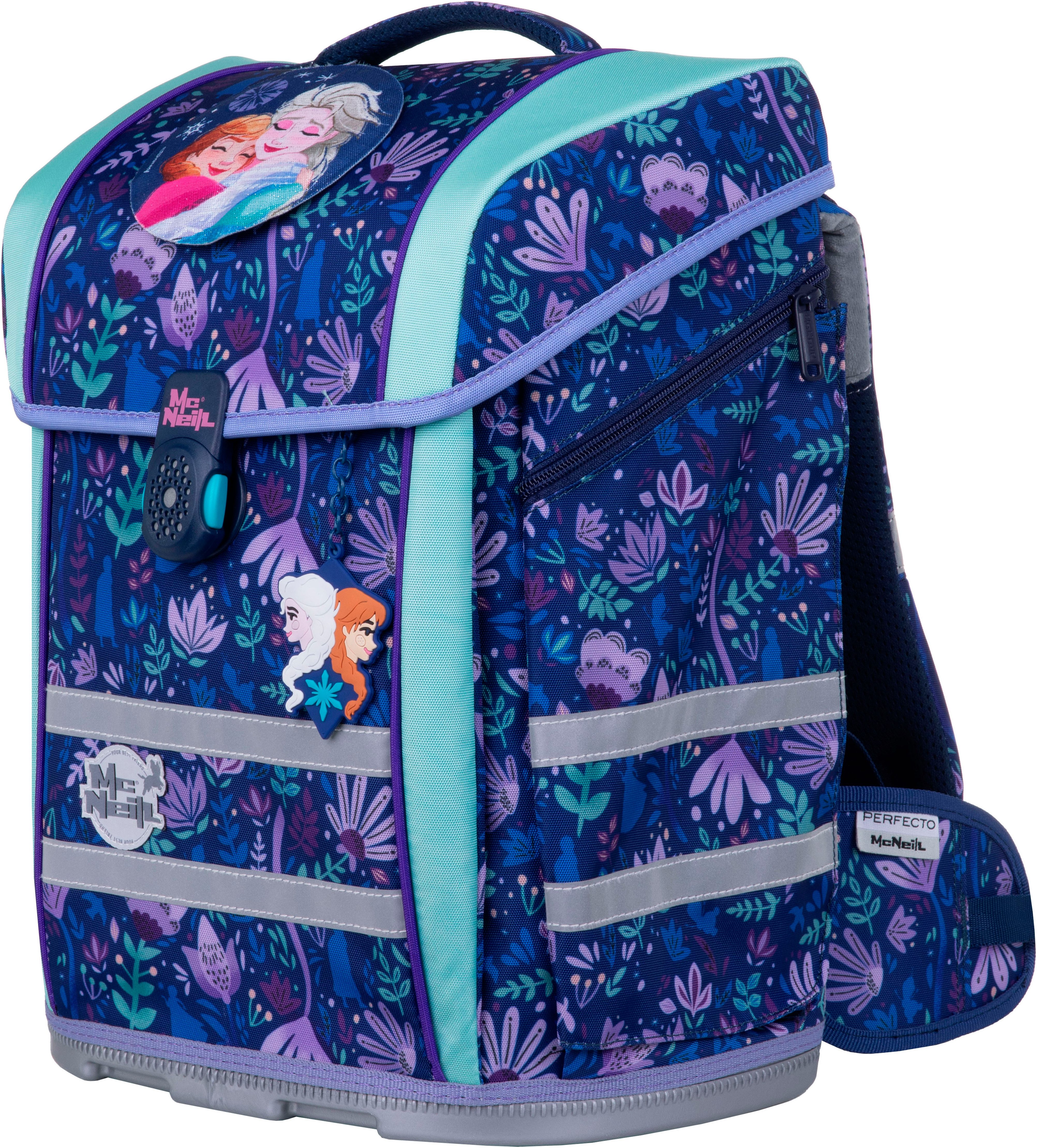 McNeill Schulranzen Perfecto, Frozen II (Set, 5-tlg), inkl. Federmäppchen, Turnbeutel, Schlamperrolle & Motivmagnet