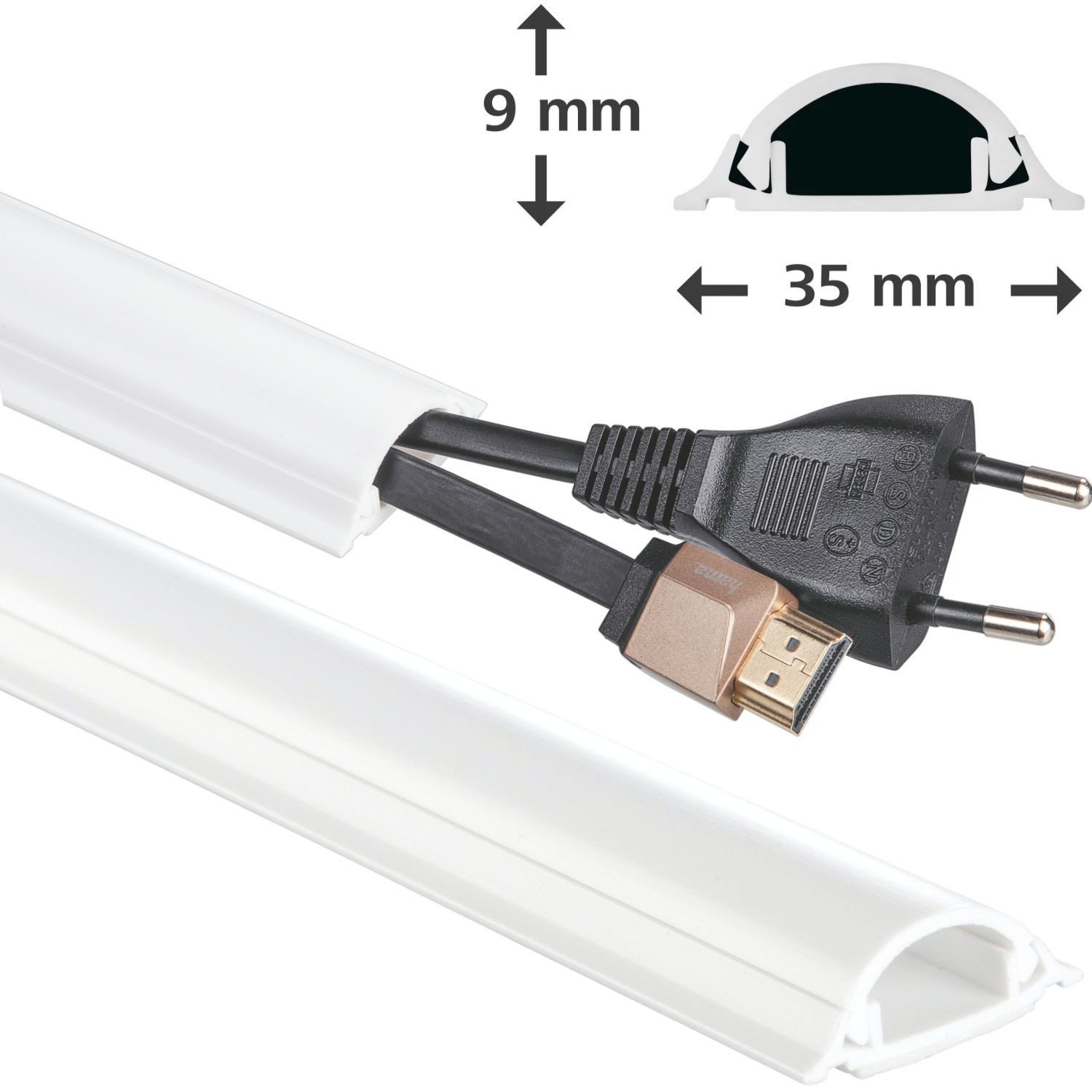 Hama Kabelkanal 1m PVC Kabelkanal Selbstklebend Leitungskanal Weiß (1-St., 1x Kabelkanal 1m), Kabelleiste halbrund Sockel Wand Boden Aufputz TV Beamer PC Audio HiFi