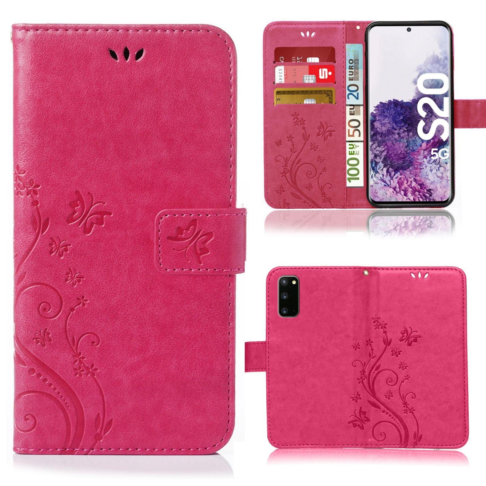Numerva Handyhülle Bookstyle Flower für Samsung Galaxy S20, Handy Tasche Schutzhülle Klapphülle Flip Cover mit Blumenmuster