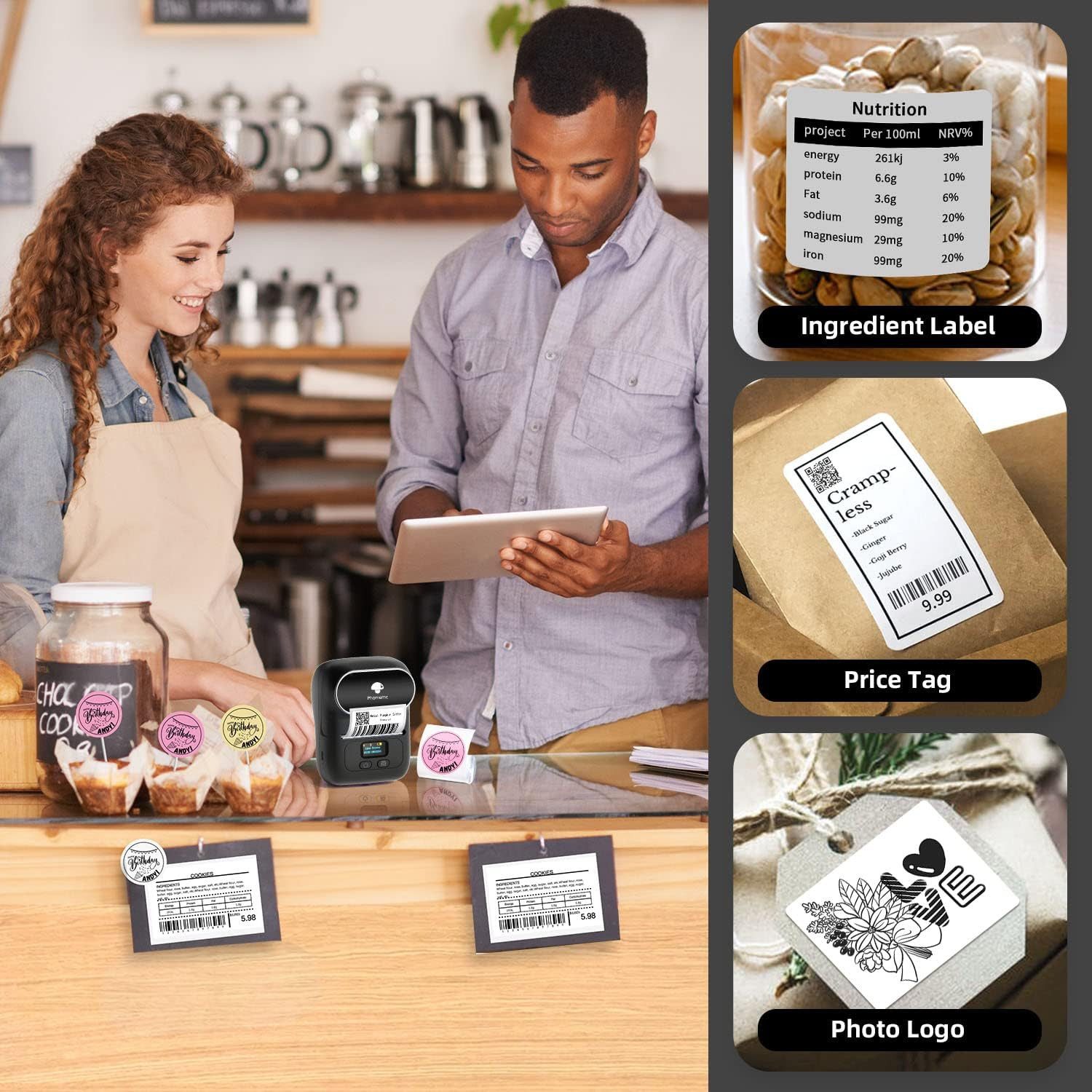 DOPWii Etiketten Drucker Gerät Beschriftungsgerät Mit 1 Rolle 40mm-Etiketten Etikettendrucker