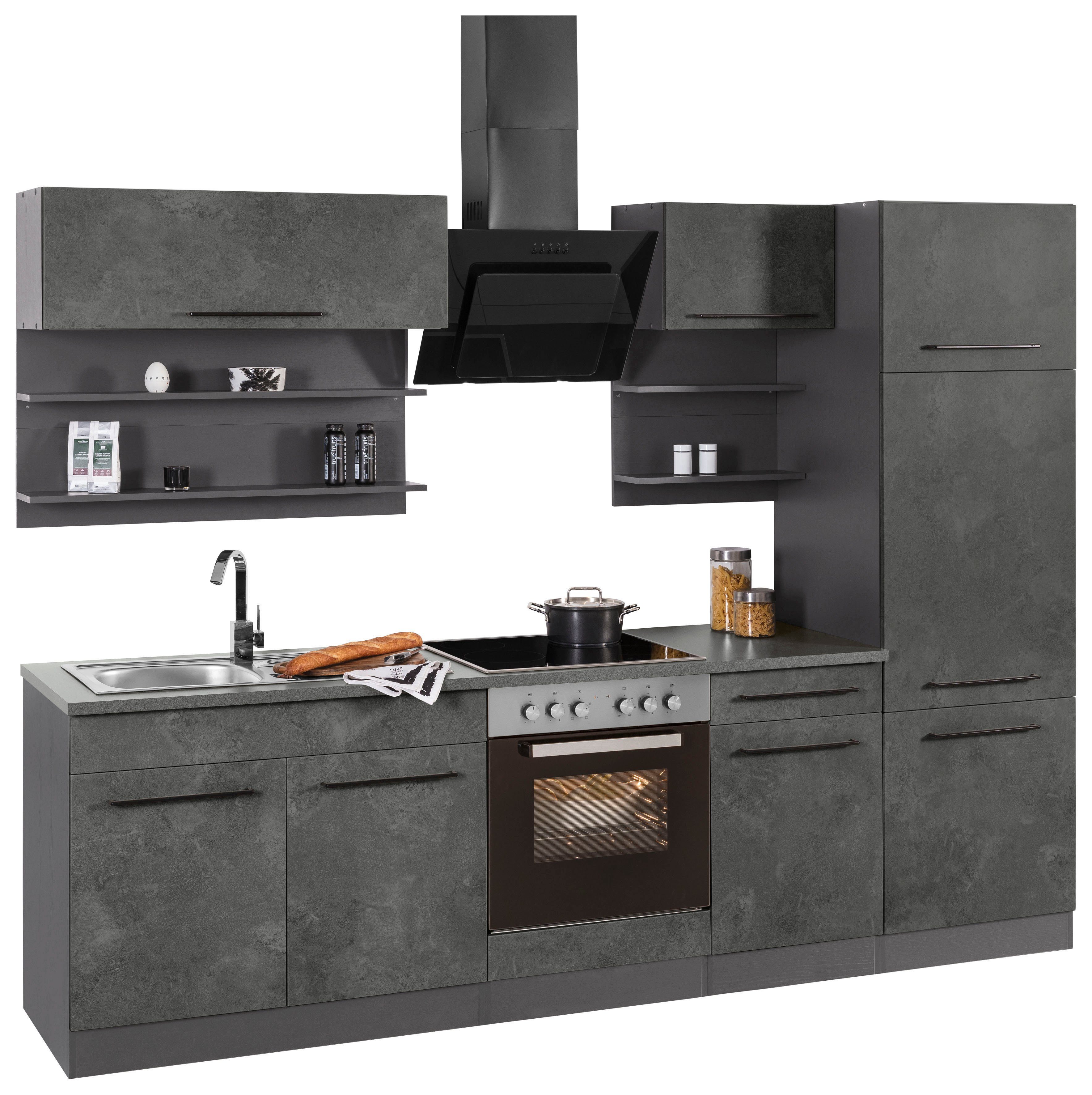 KOCHSTATION Küchenzeile KS-Tulsa, ohne E-Geräte, Breite 270 cm, schwarze Metallgriffe, MDF Fronten