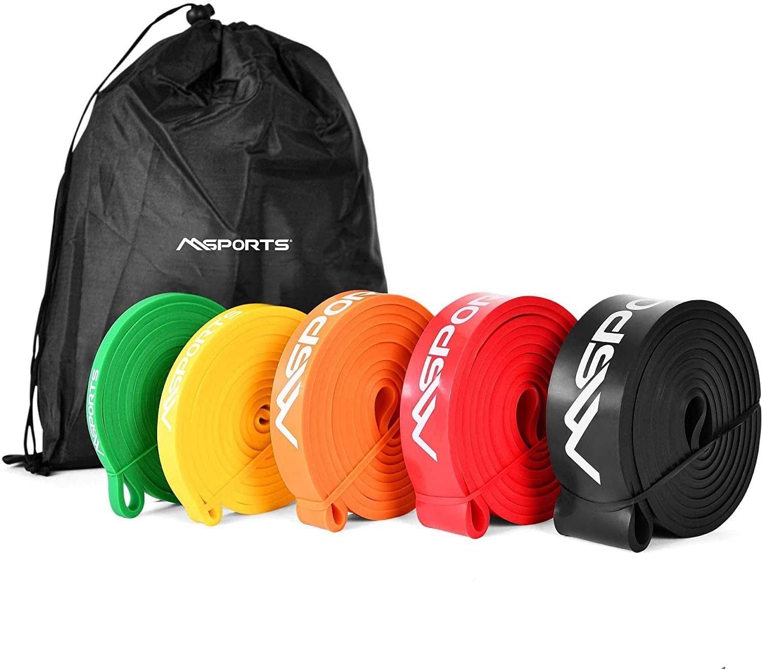 MSports® Trainingsband Resistance Band Set in verschiedenen Stärken inkl. Tasche