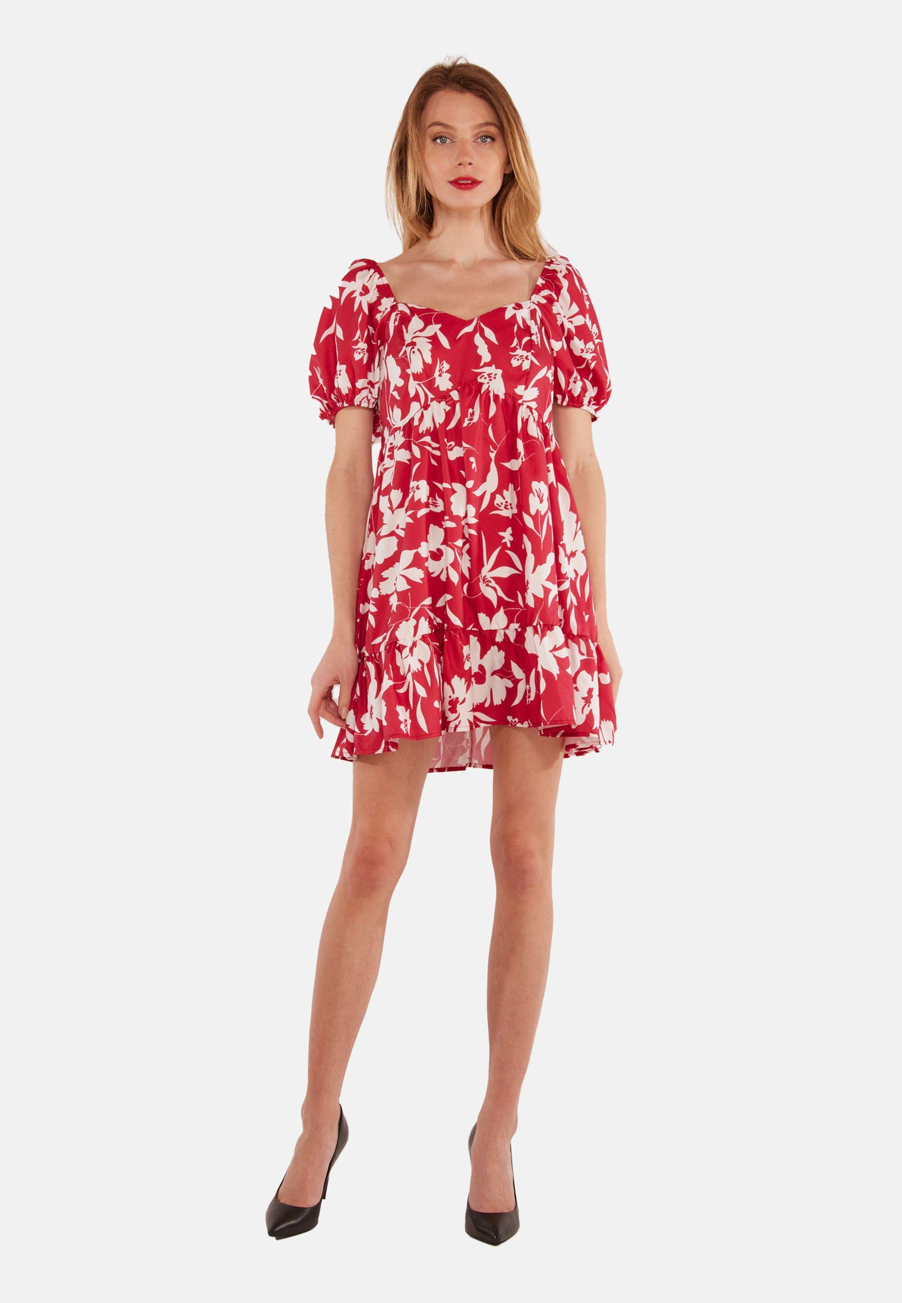 Kleid Minikleid atmungsaktiv Rot/weiss Flower Tooche