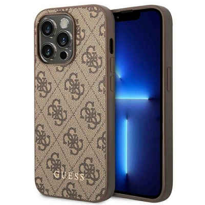 Guess Handyhülle Guess 4G Metal Gold Logo Apple iPhone 14 Pro Max Hard Case Cover Schutzhülle Braun