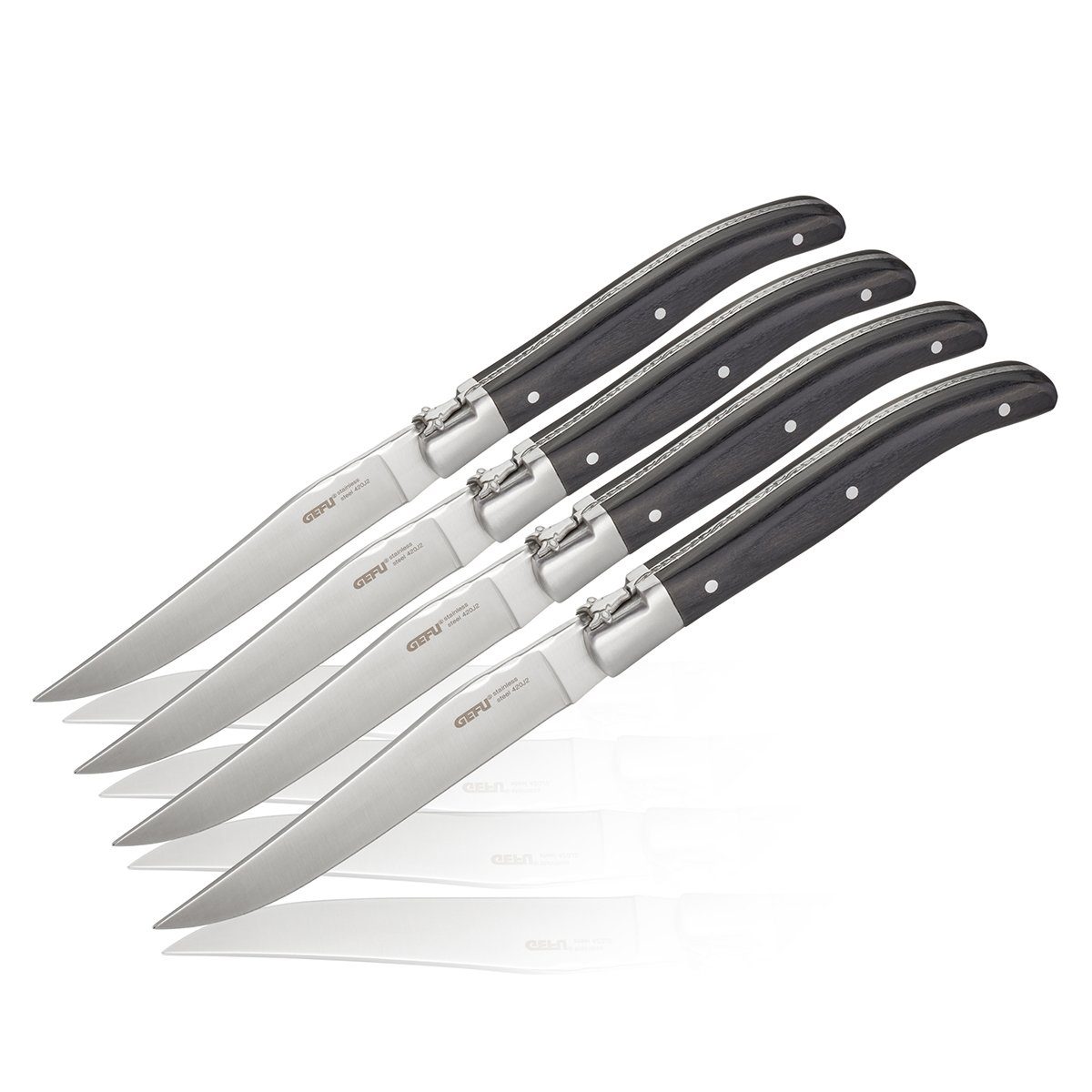 GEFU Steakkochmesser Steakmesser-Set BASCO 4 Stück - Kiefernholz-Box Ed