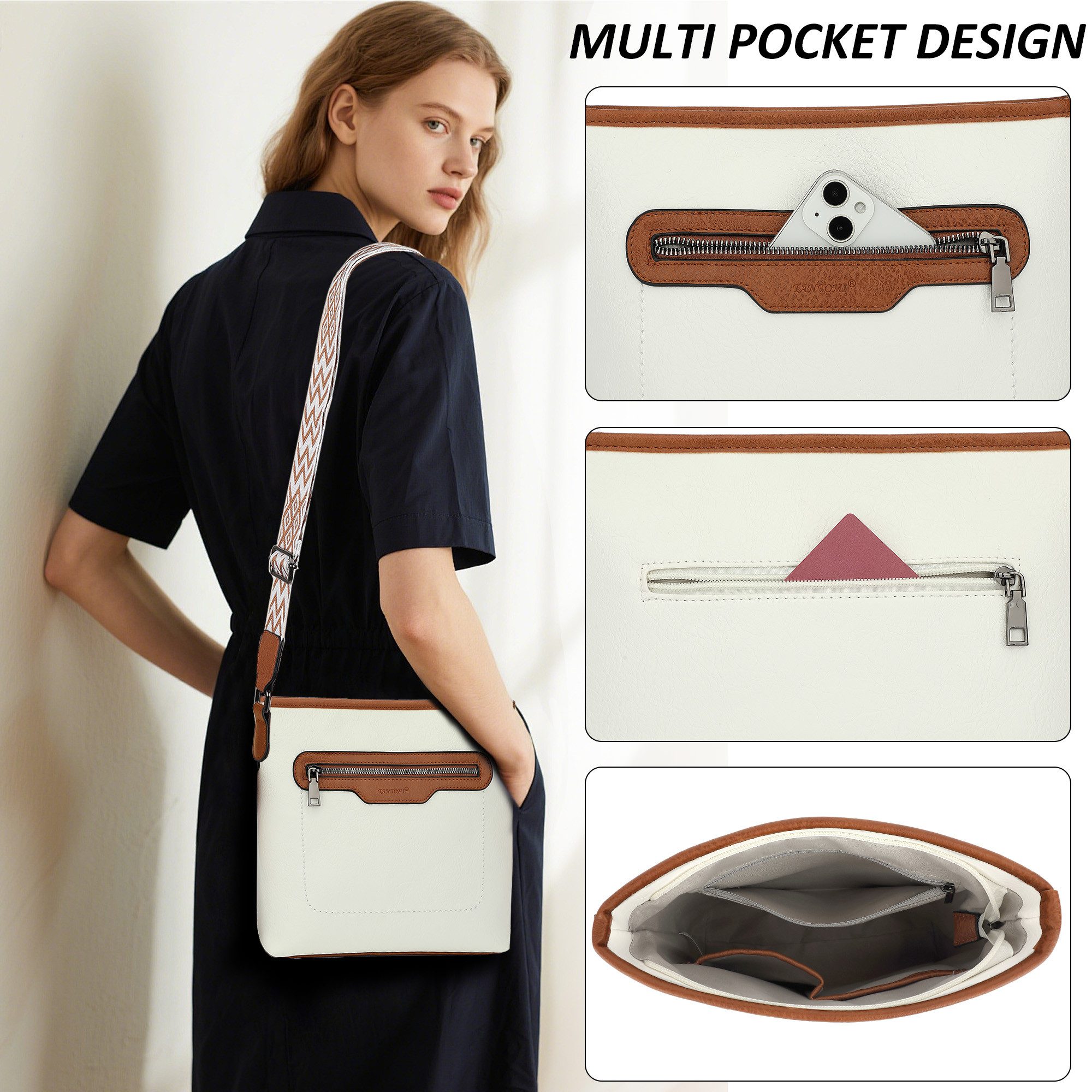 TAN.TOMI Schultertasche Henkeltasche für Damen Modische Umhängetasche Crossbody Bag, Multi-Taschen-Design, Gesäßtasche, verstellbare Schultergurte