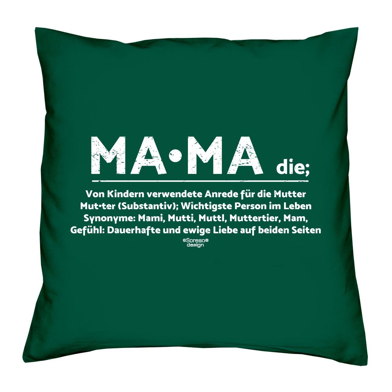 Soreso® Dekokissen Kissen Mama & Urkunde, Geschenk Geburstag Muttertag Weihnachten dunkelgrün
