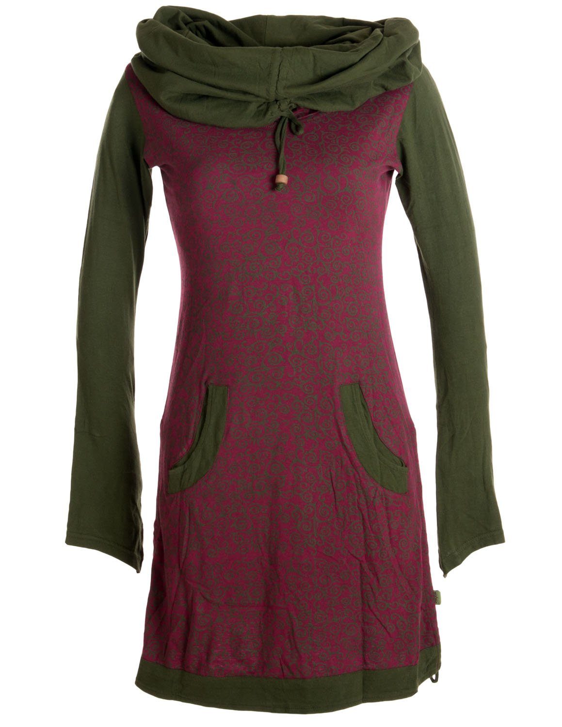 Jerseykleid Bedrucktes Kleid mit Kapuzenschalkragen u. Taschen
