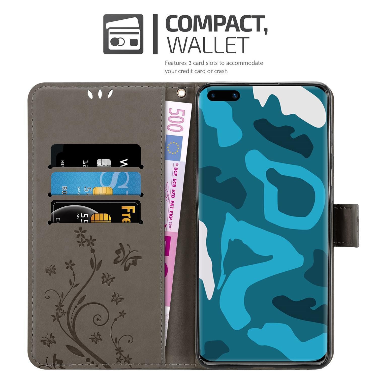 Cadorabo Handyhülle für Huawei P40 Hülle Huawei P40, Hülle Schutzhülle Blumen Flower mit Standfunktion Kartenfach Magnet