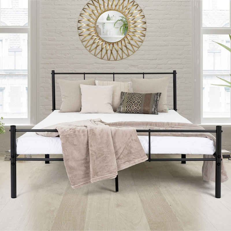 ML-DESIGN Metallbett Bett mit Kopfteil und Lattenrost robust auf Stahlrahmen, Gästebett 140x200 cm mit Kopfteil Schwarz leichte montage