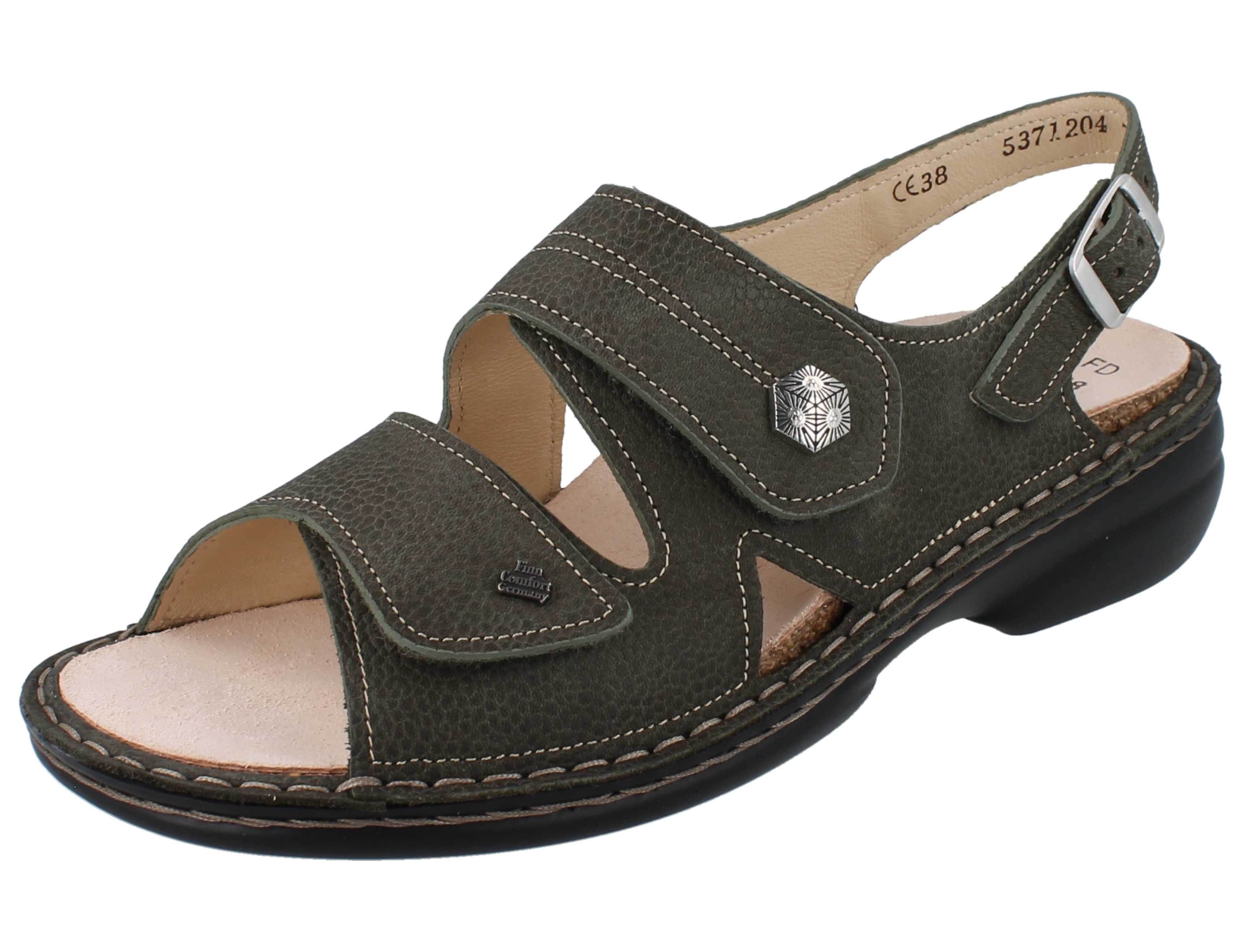 Finn Comfort FINN COMFORT Milos Damen Sandale olivegrün genarbtes Nubukleder - Sandale Wechselfußbett