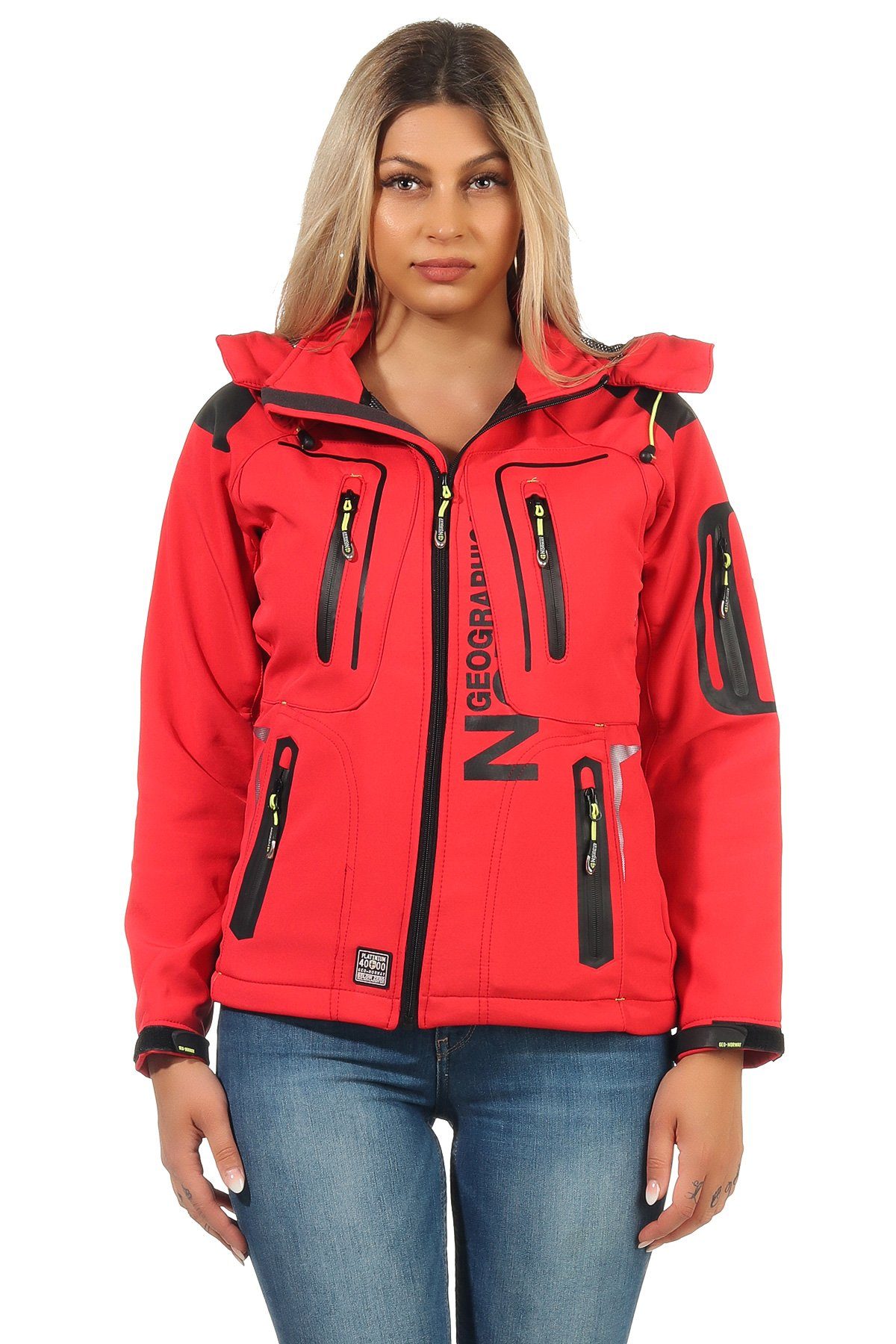 Softshelljacke Softshelljacke Coral Wetterschutz, Kragen, Reflektierende Geographical G-Tansy Applikationen Kapuze, Norway Geographical Norway hochschließender Damen by abnehmbarer mit leyoley