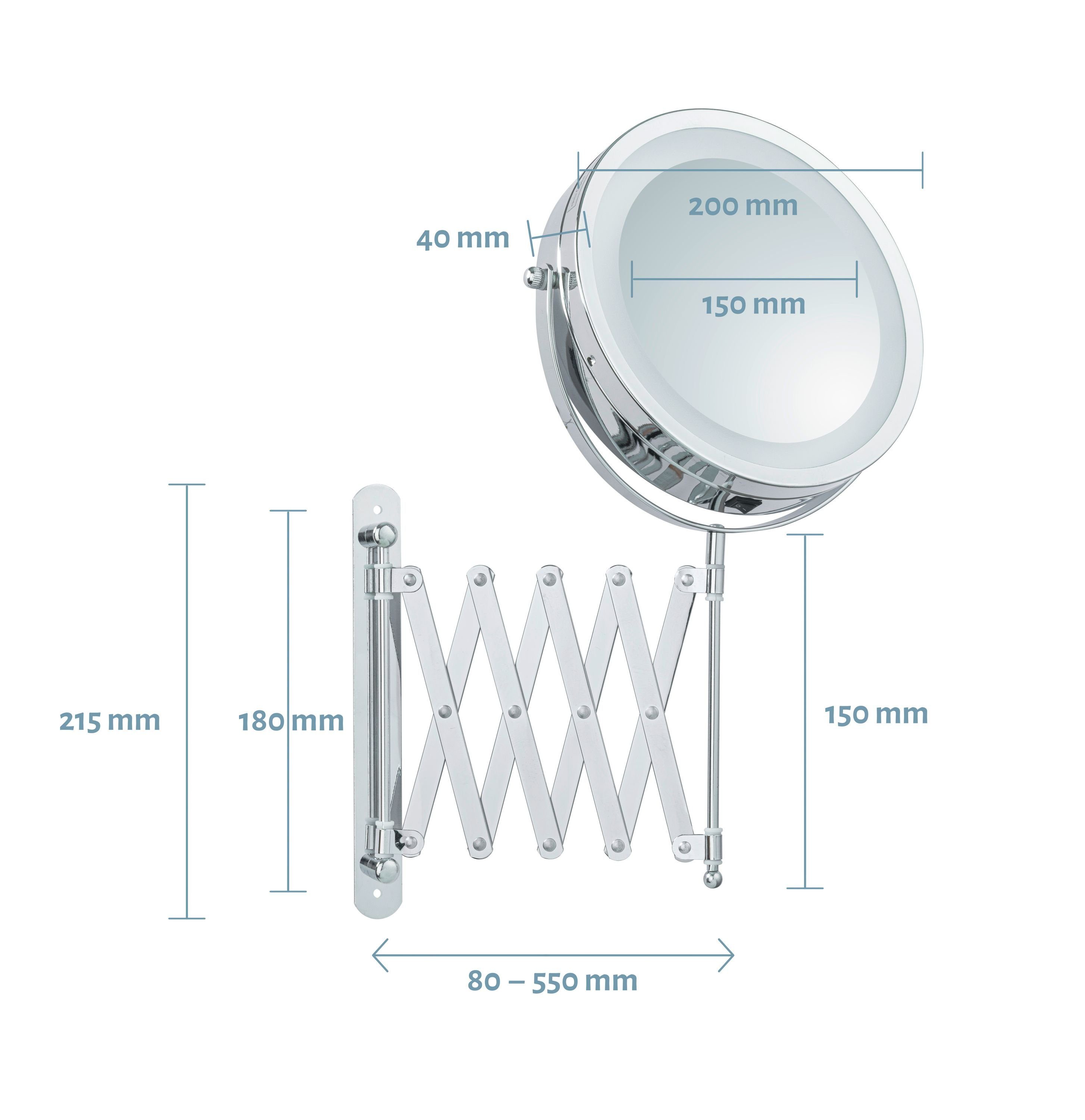 Libaro Kosmetikspiegel Melfi, LED Vergrößerungsspiegel 1x/10x schwenkbar Scherenspiegel Wandmontage