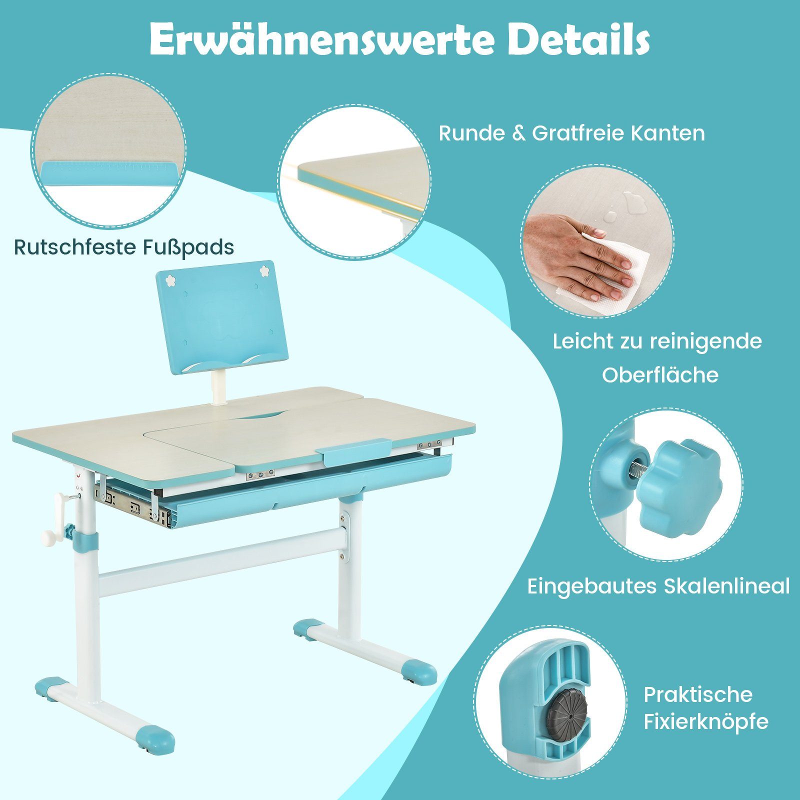 COSTWAY Sitzgruppe Kindermöbel Set, (1-tlg), Kinderschreibtisch höhenverstellbar