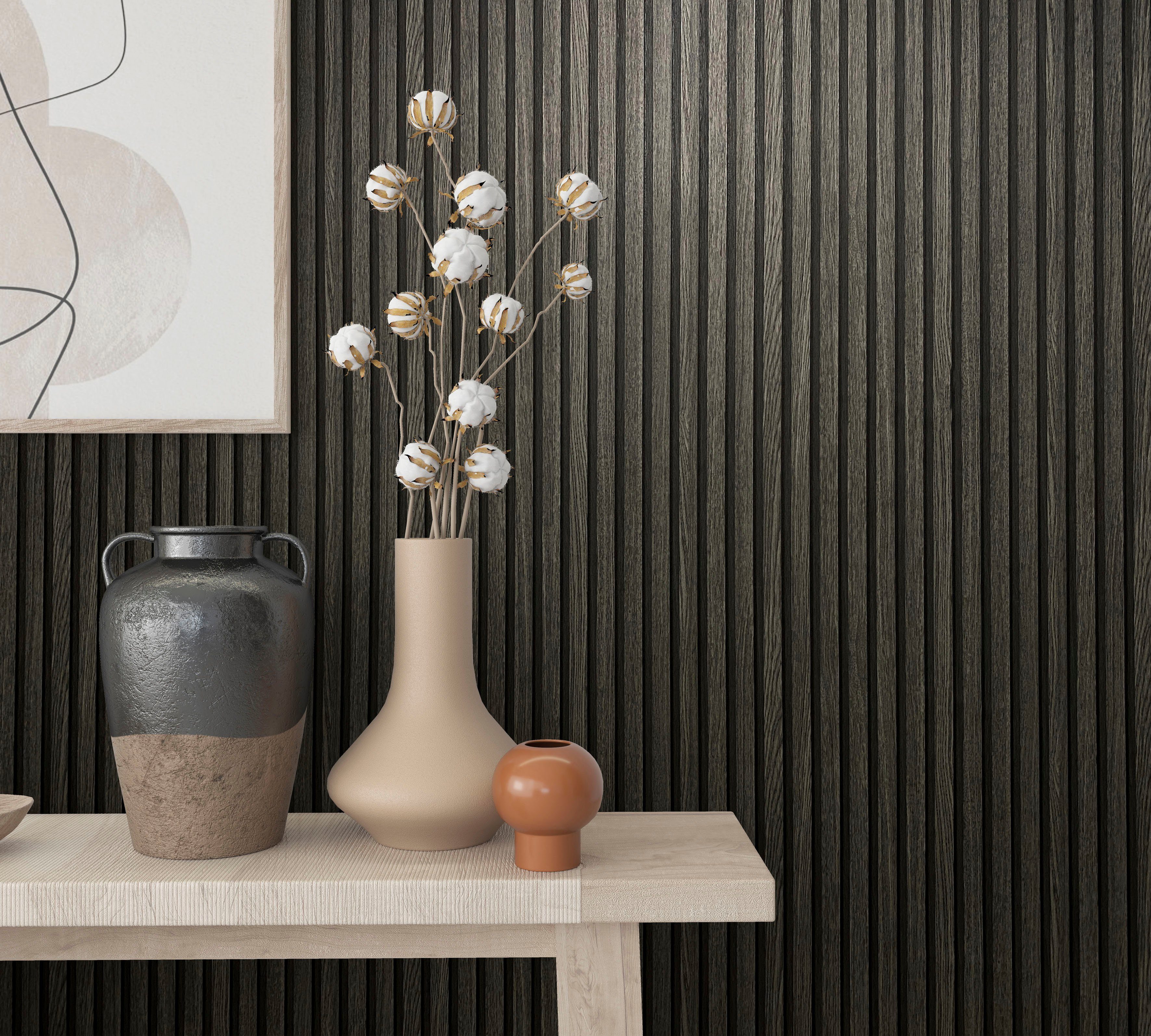 Marburg Vliestapete Timber, geprägt, matt, 3D moderne Vliestapete für Wohnzimmer Schlafzimmer Küche schwarz
