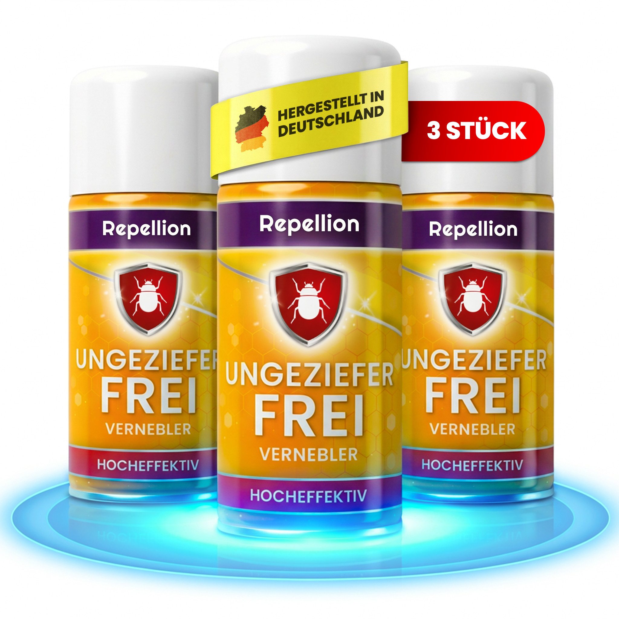 Repellion Insektenspray Ungeziefer Fogger, Vernebler bis 58 m³ je Dose, Nebelautomat Repellent, 450 ml, 3-St., hält Schaben, Flöhe, Bettwanzen, Hausstaubmilben & Motten fern