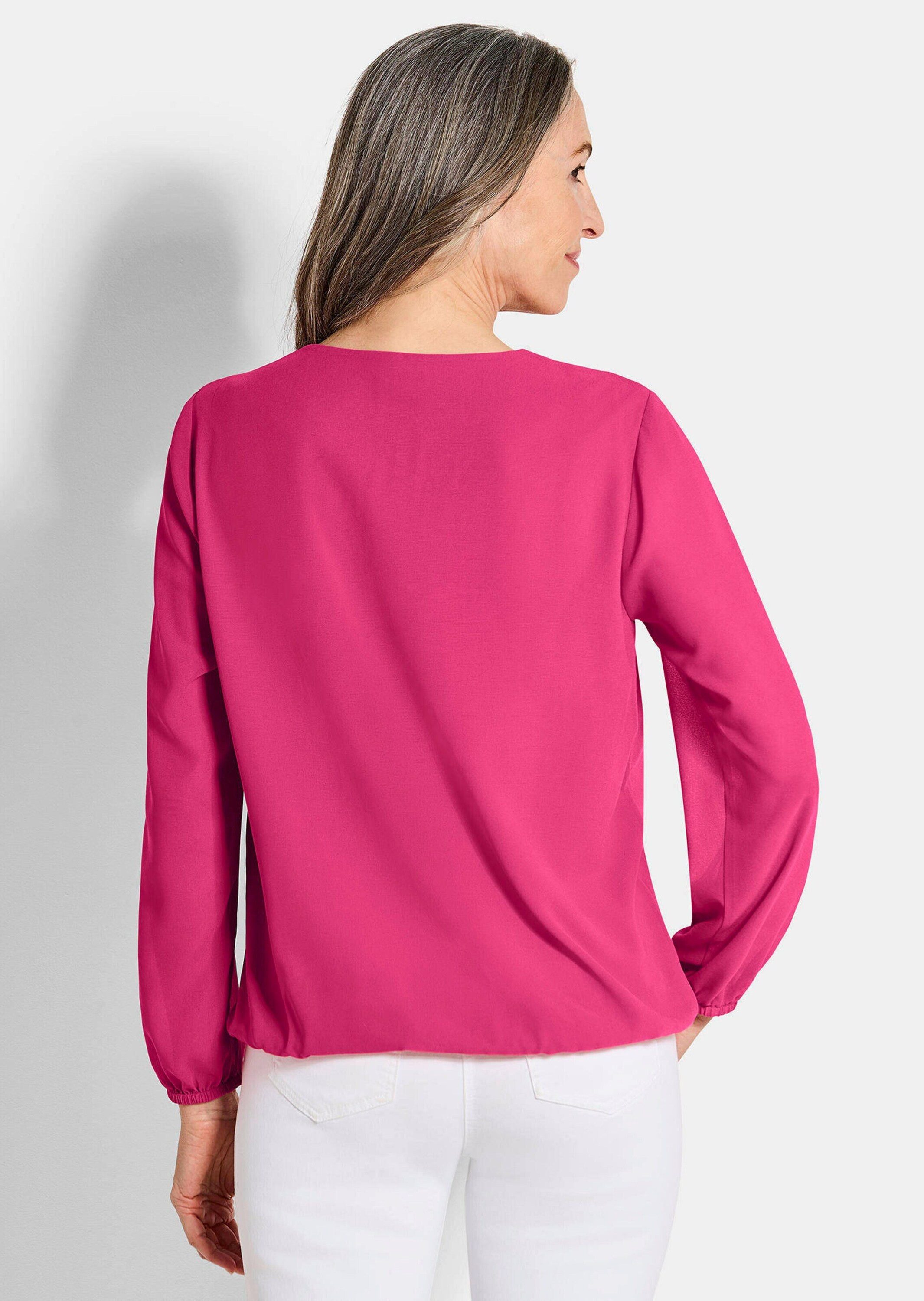 GOLDNER Klassische Bluse Jerseybluse mit Falten-Details Blusenshirt mit Rundhals, Gummibündchen und Langarm