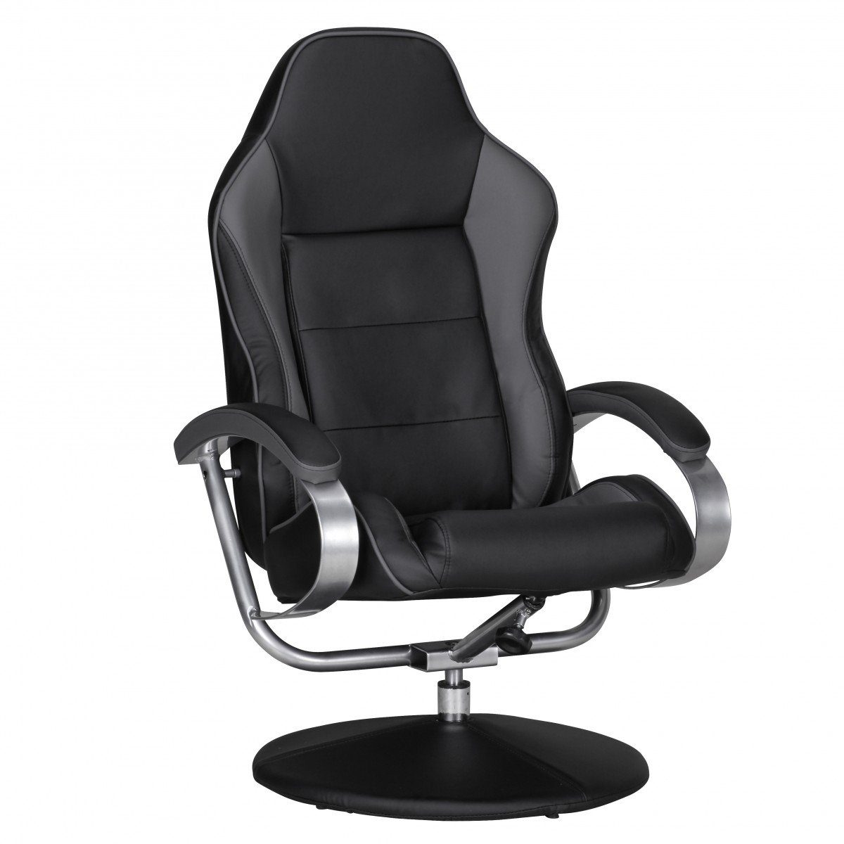 Relaxsessel Hocker, (Fernsehsessel Kunstleder / Modern), TV-Sessel Drehbar Amstyle Polsterstuhl SPM1.263 Schwarz mit Grau,