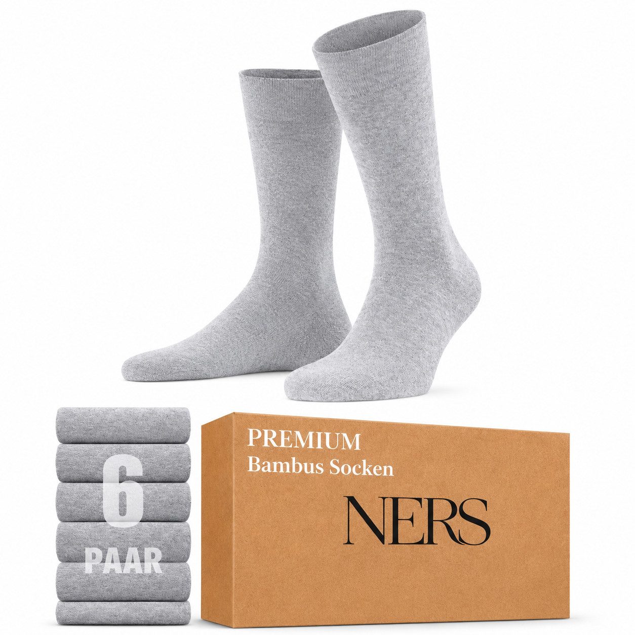 NERS Basicsocken 6 Paar Socken aus Bambus Damen & Herren, ohne Naht, Komfortbund (6-Paar) Premium Bambussocken Atmungsaktiv, & Weich, Geschenkbox