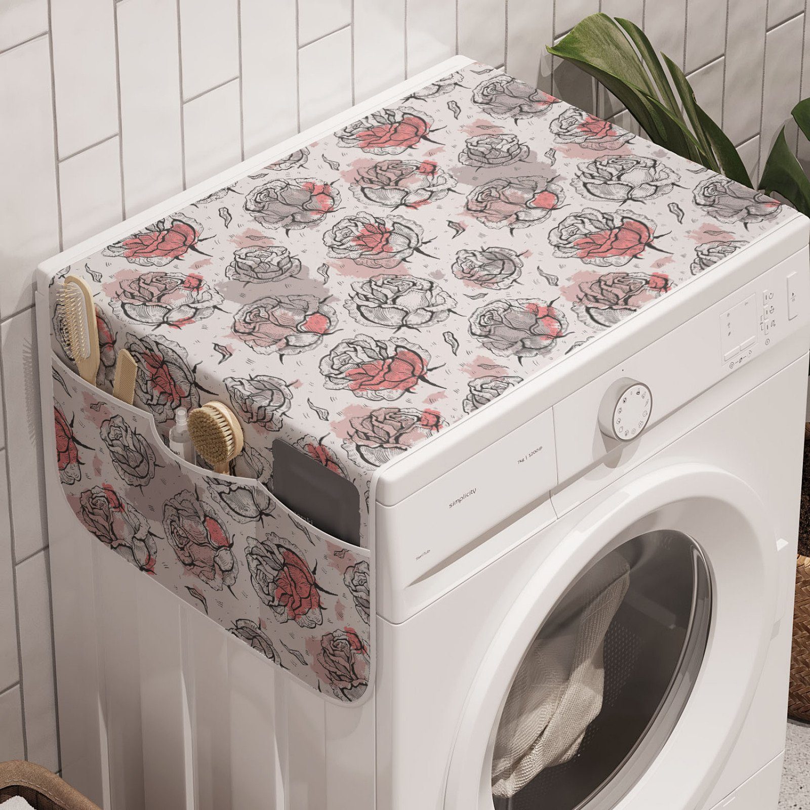 Abakuhaus Badorganizer Anti-Rutsch-Stoffabdeckung für Waschmaschine und Trockner, Rose Pastell Farbe Blots Blumen