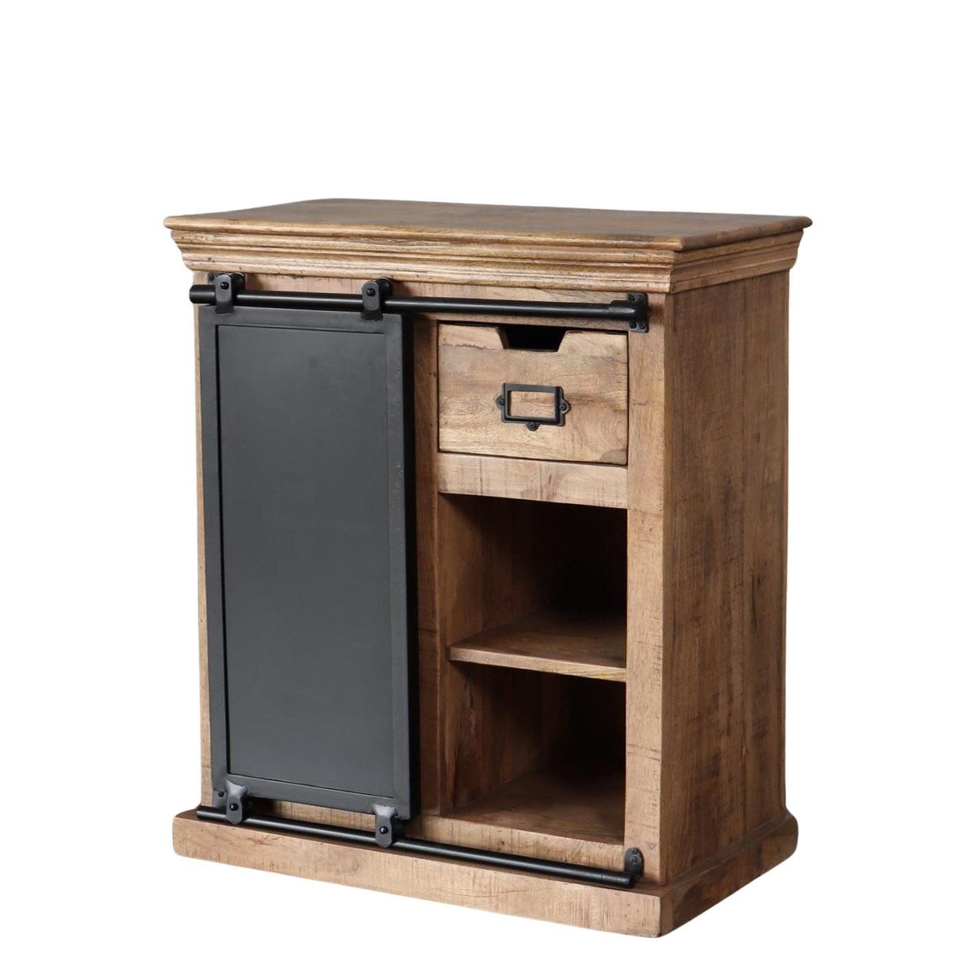 baario Kommode Kommode SELCE Industrial klein, massiv edles Mangoholz Sideboard Design Schiebetüre