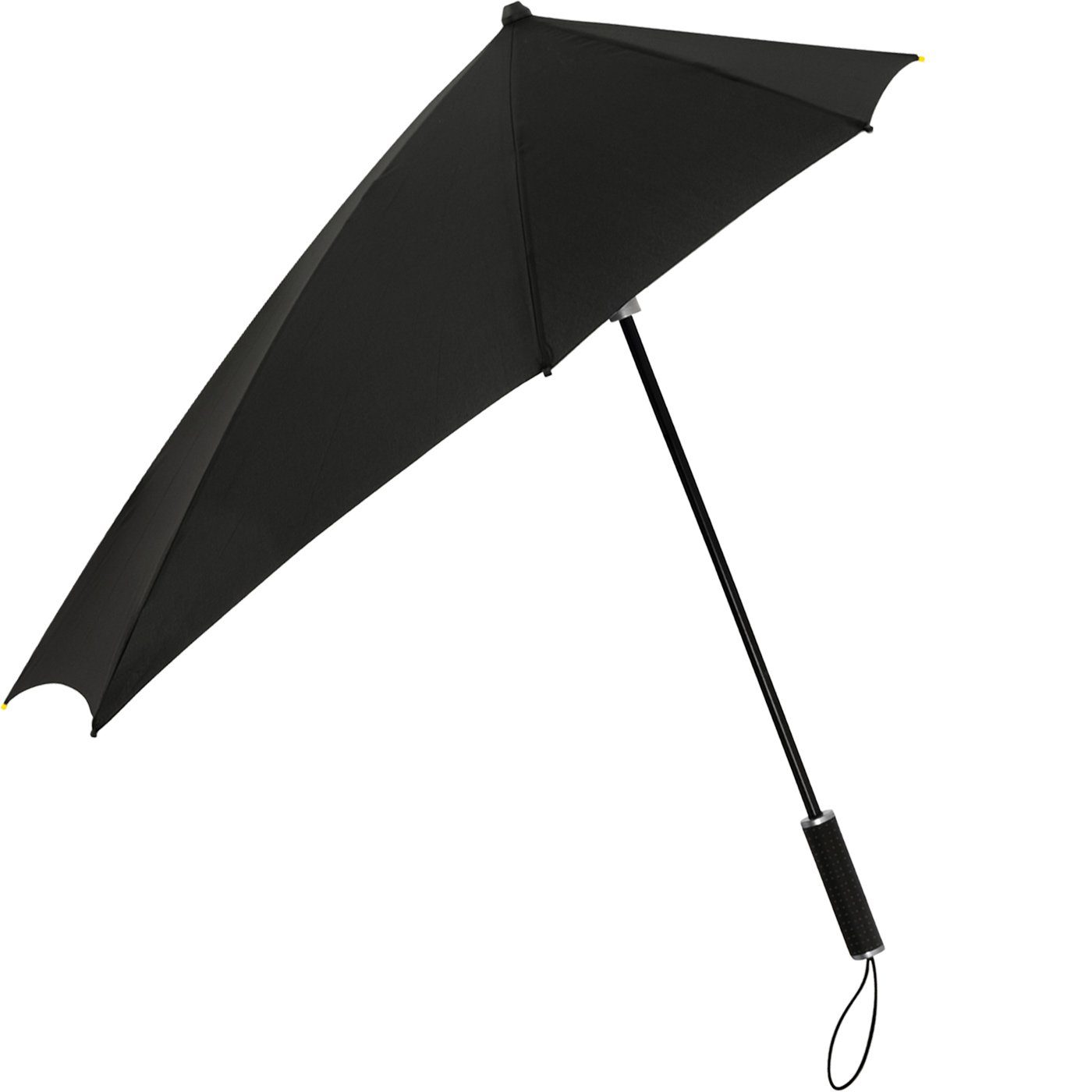 bis aerodynamischer zu in Regenschirm, Stockregenschirm km/h den hält Form besondere der STORMaxi aus Schirm schwarz durch Impliva Wind, Sturmschirm sich seine 100 dreht