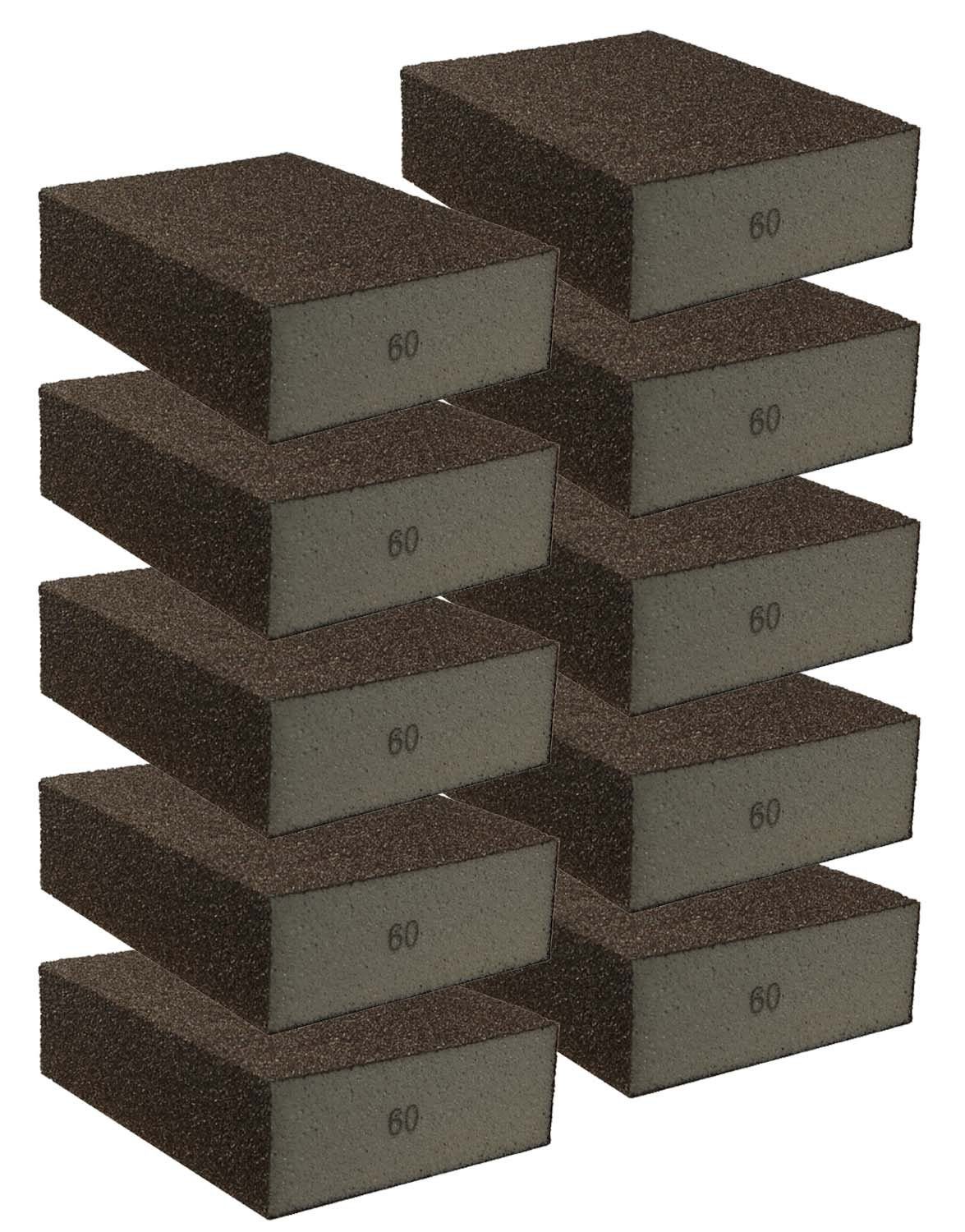 varivendo Schleifschwamm 10er Schleifschwamm Korn 60, Schwarzbraun, 100x70x25 mm, (Set, 10 St., Schleifschwamm), Schleifblock Schleifschwamm Schleifpad Handschleifpad