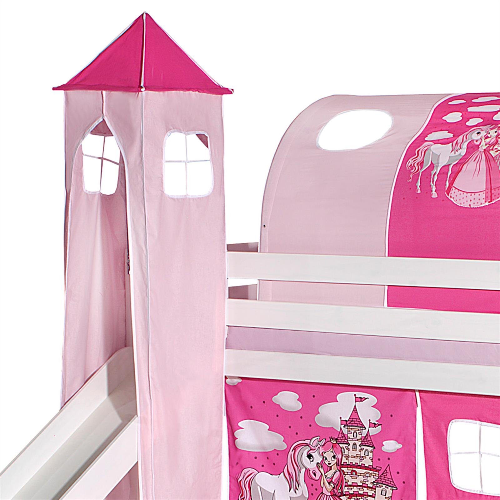 Vorhang PRINZESSIN, IDIMEX, Turm PRINZESSIN zu Bett mit Rutsche Rutschbett Spielbett in pink/rosa