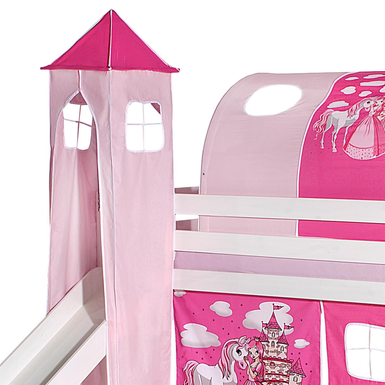 Vorhang PRINZESSIN, IDIMEX, Turm PRINZESSIN zu Bett mit Rutsche Rutschbett  Spielbett in pink/rosa