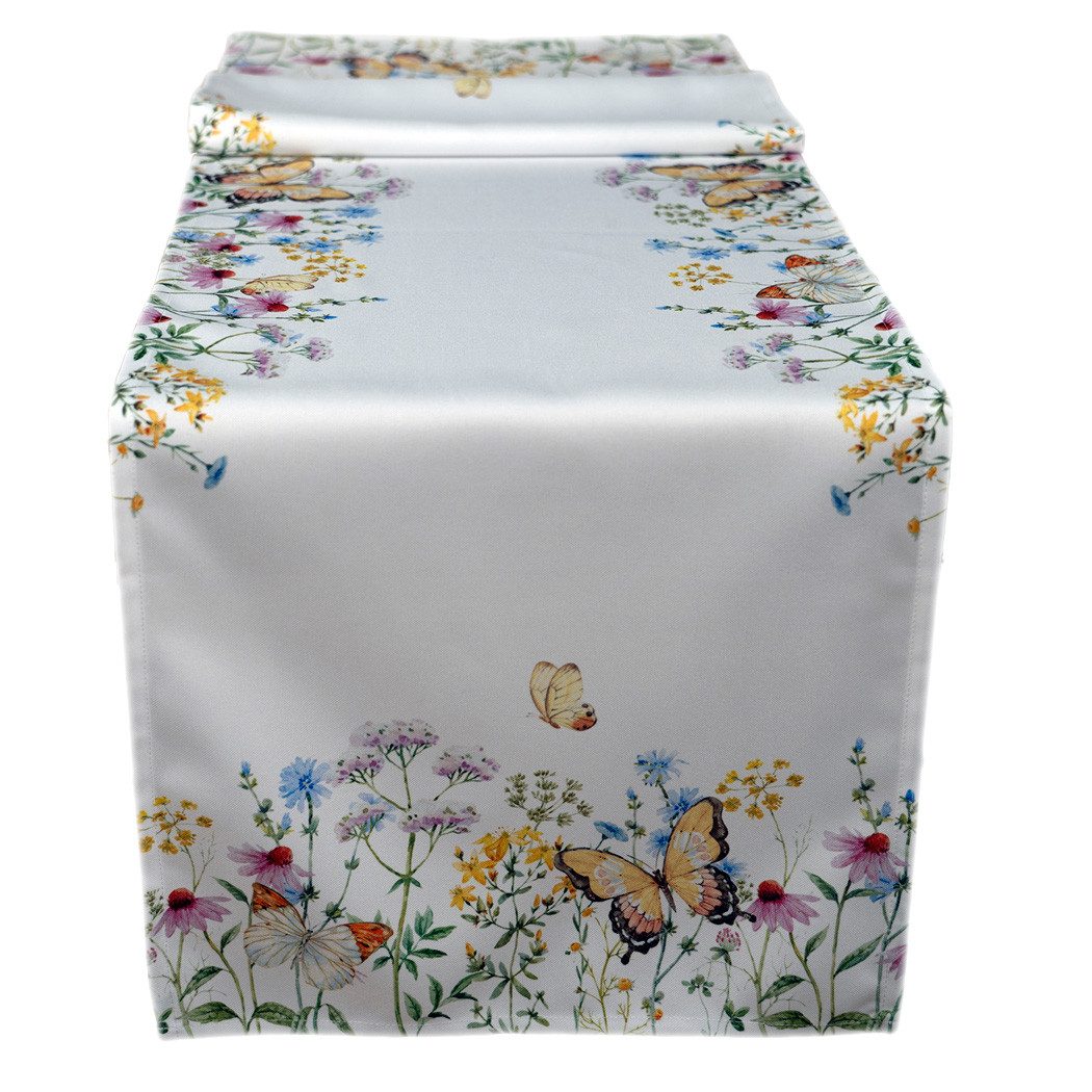 texpot Tischdecke Tischläufer Druck Blumen und Schmetterlinge Frühling (1-tlg)