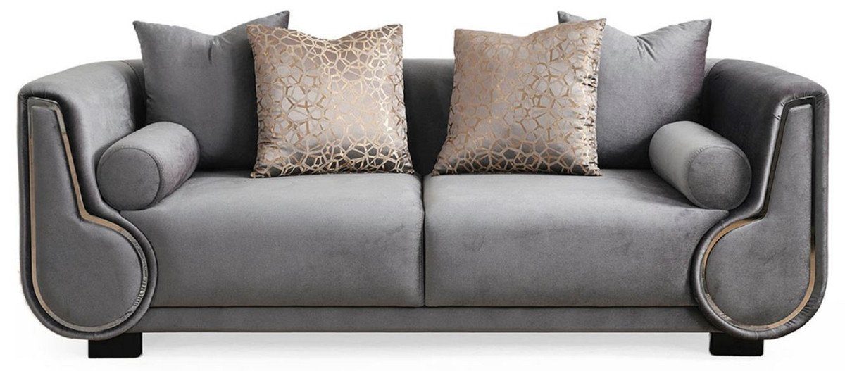 Casa Padrino 3-Sitzer Luxus 3er Sofa Grau / Silber / Schwarz - Elegantes Wohnzimmer Sofa - Luxus Wohnzimmer Möbel - Luxus Kollektion