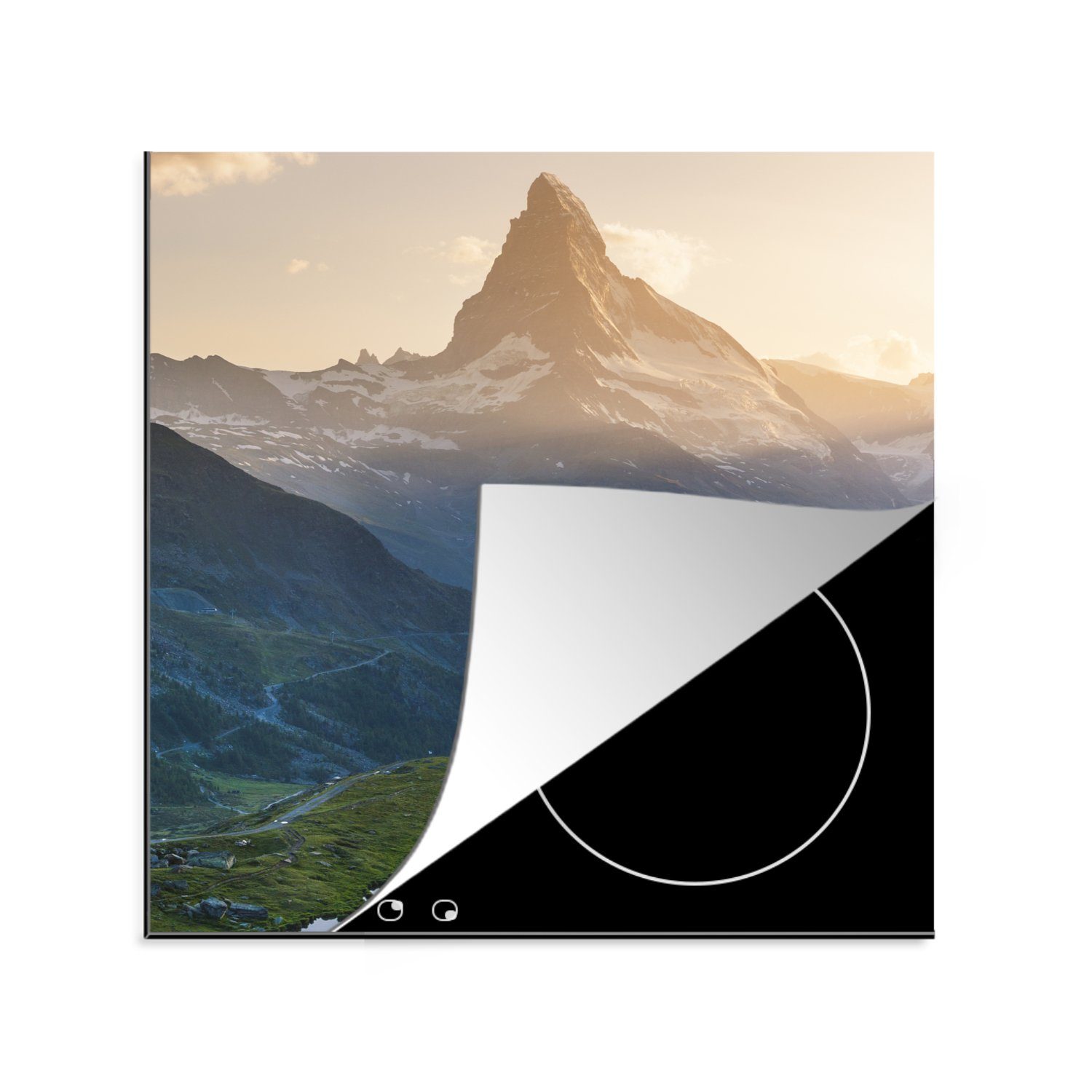 MuchoWow Herdblende-/Abdeckplatte Matterhorn für Vinyl, cm, im und Schweiz, Stellisee Arbeitsplatte tlg), Wallis, Sonnenuntergang küche 78x78 bei Ceranfeldabdeckung, (1