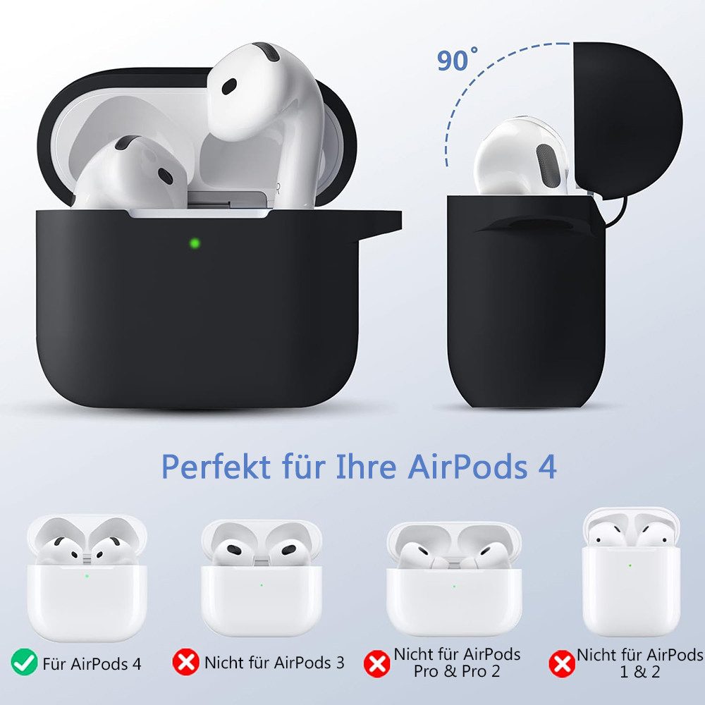 TUWENA Kopfhörer-Schutzhülle Silikon Hülle Kompatibel mit AirPods 4, mit Reinigungsset & Karabiner, Support Wireless Charging and Front LED Visible mit Schlüsse – Bild 3 von 5