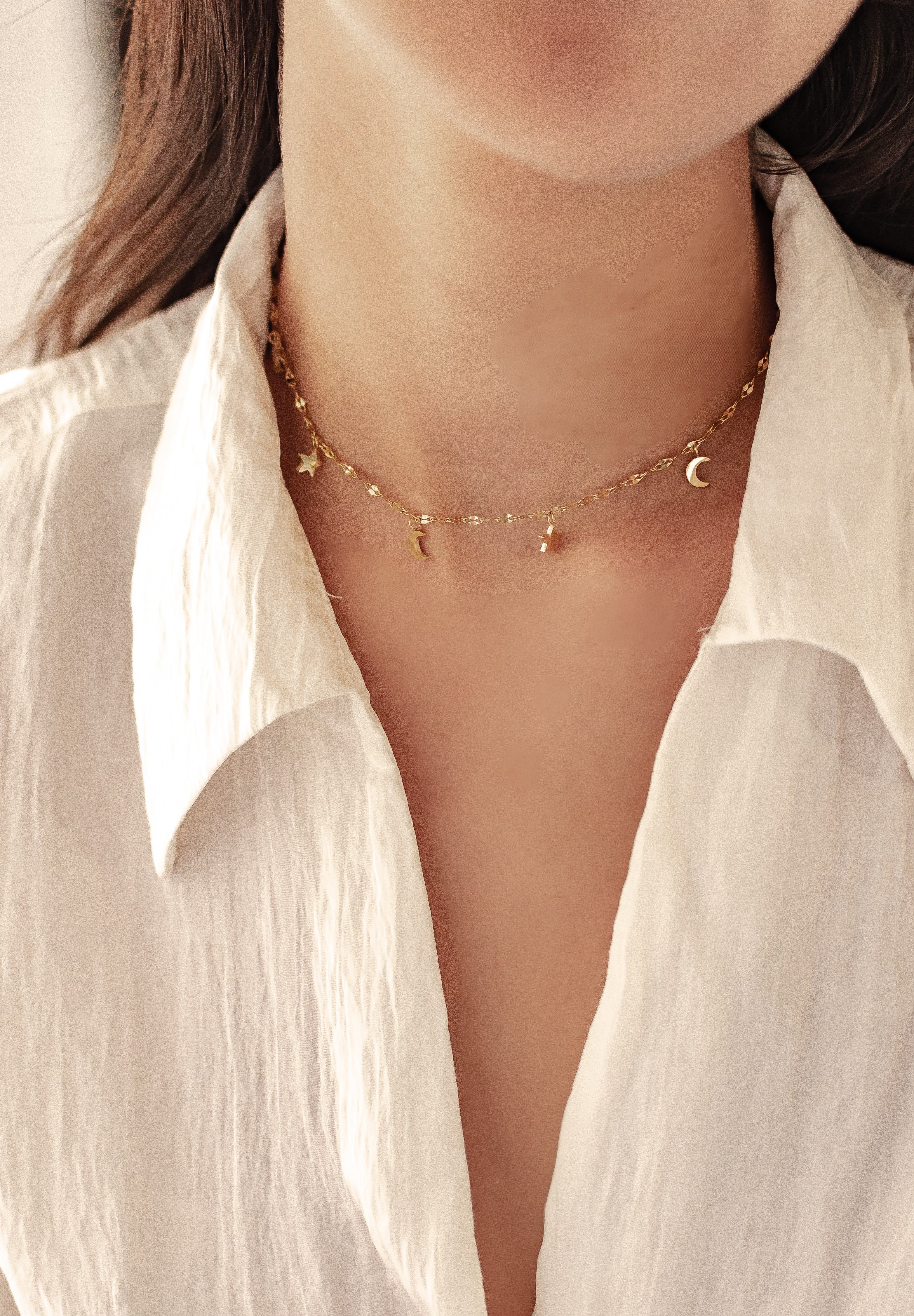 Hey Happiness Kette mit Anhänger Mond Stern hängend, vergoldet 18K Roségold günstig online kaufen