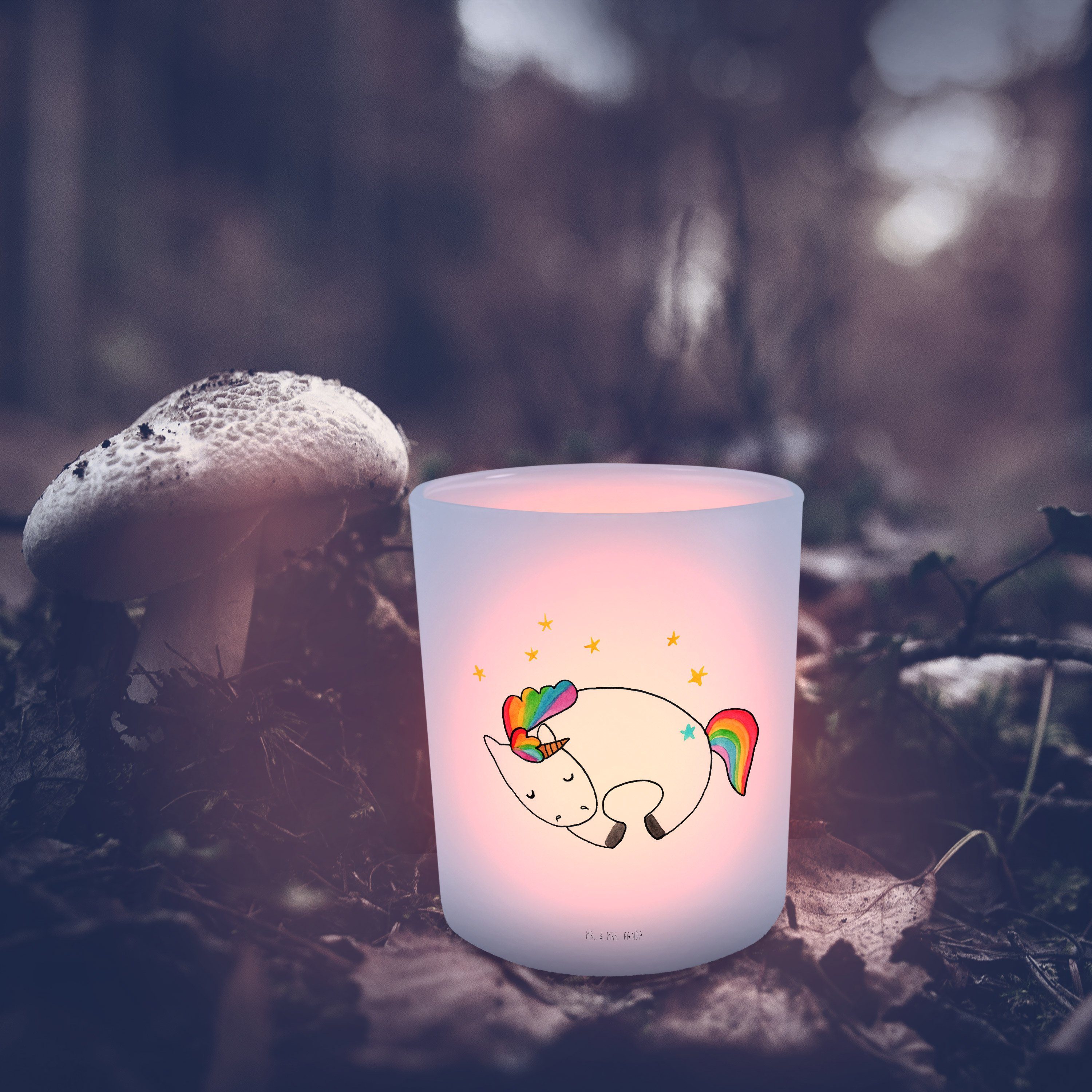 Mr. & Mrs. Panda Windlicht Einhorn Nacht - Transparent - Geschenk, Teelichthalter, Menschen, Win (1 St)