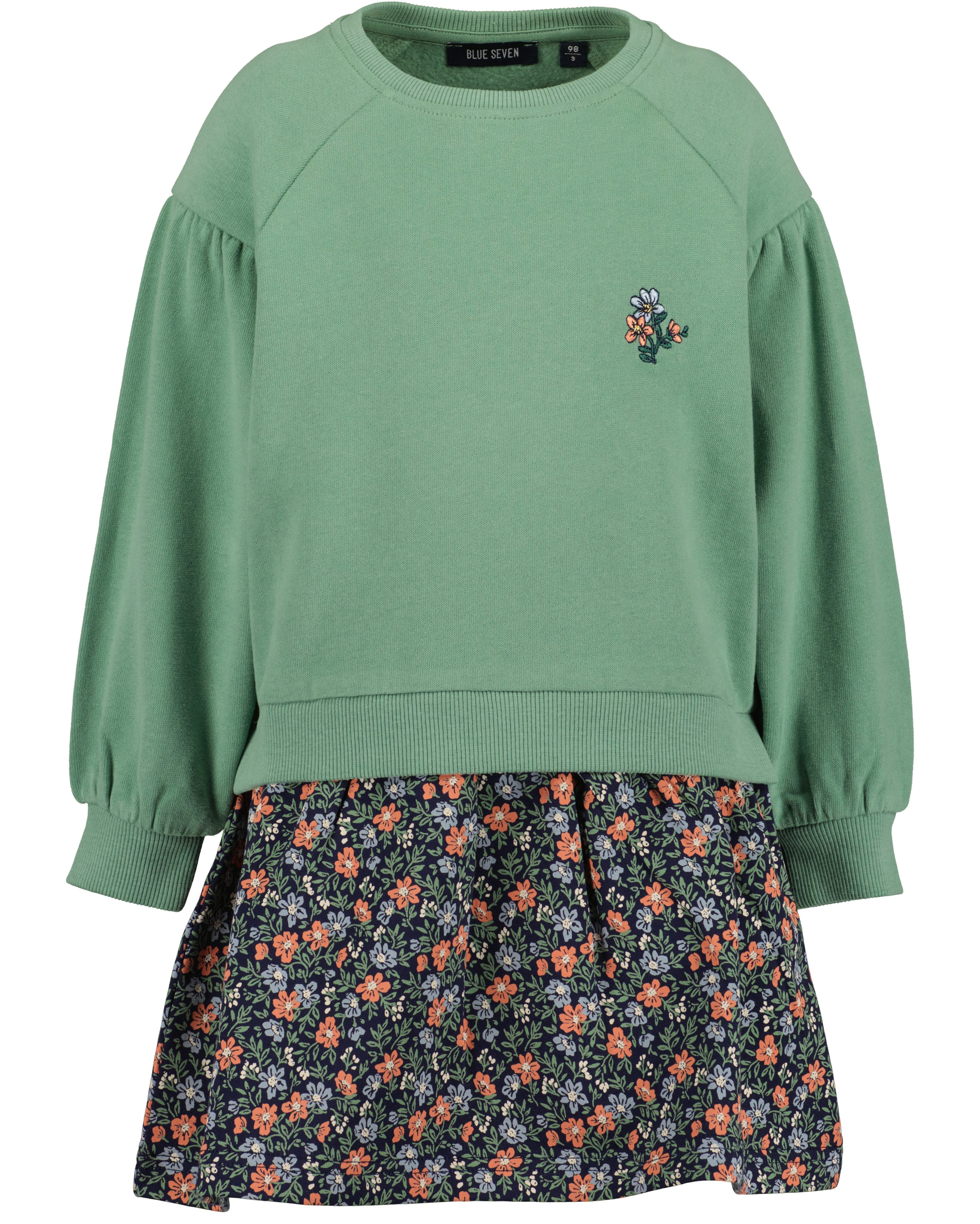 Blue Seven Sweatkleid mit bedrucktem Rock und kleiner Stickerei auf der Brust