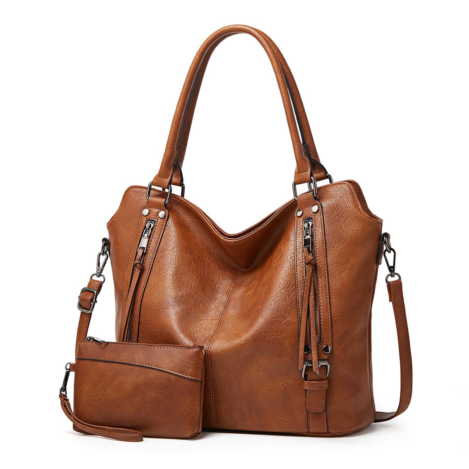 Toomoke Handtasche Damen Schultertasche Groß Shopper Vegan Handtasche (Handtaschen Umhängetasche Geldbörse Damen Taschen 2-Tlg, 44*16*32cm)