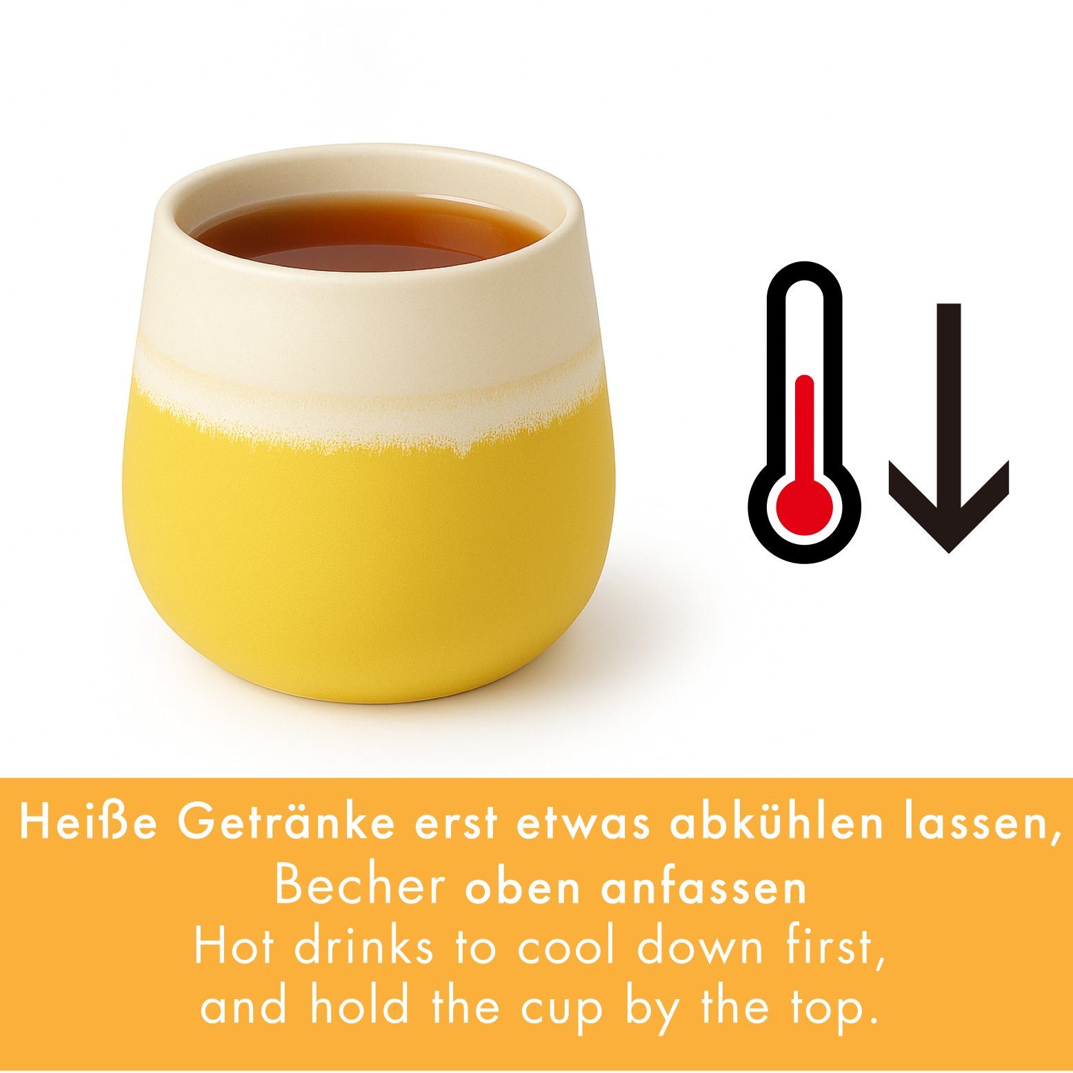 Goodwei Teeglas Japanisches Teebecher Set "Fuji Yellow", modernes Design, 4-tlg., Keramik