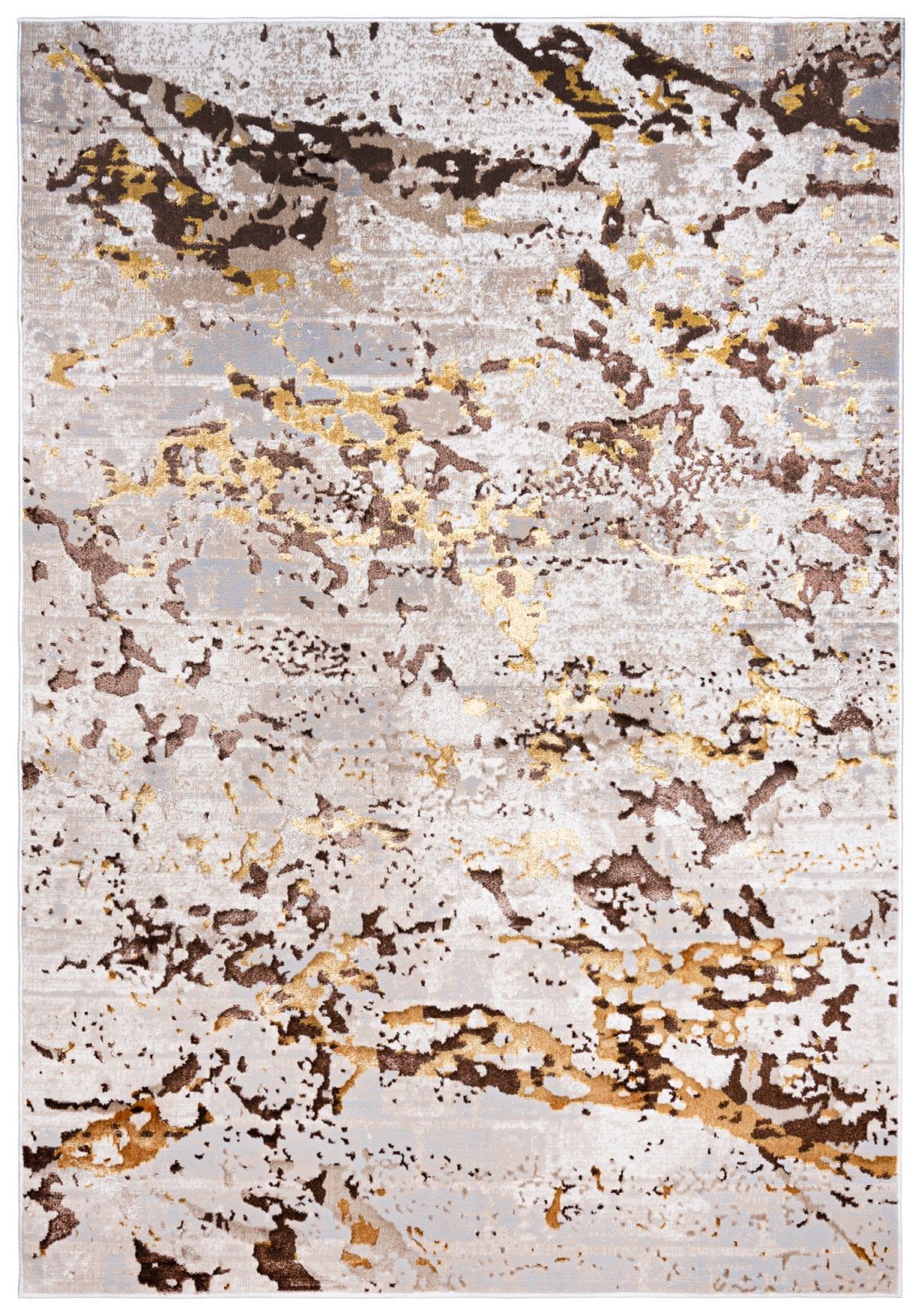 Mazovia Designteppich Modern Teppich für Wohnzimmer - Beige Creme mit Gold, günstig online kaufen