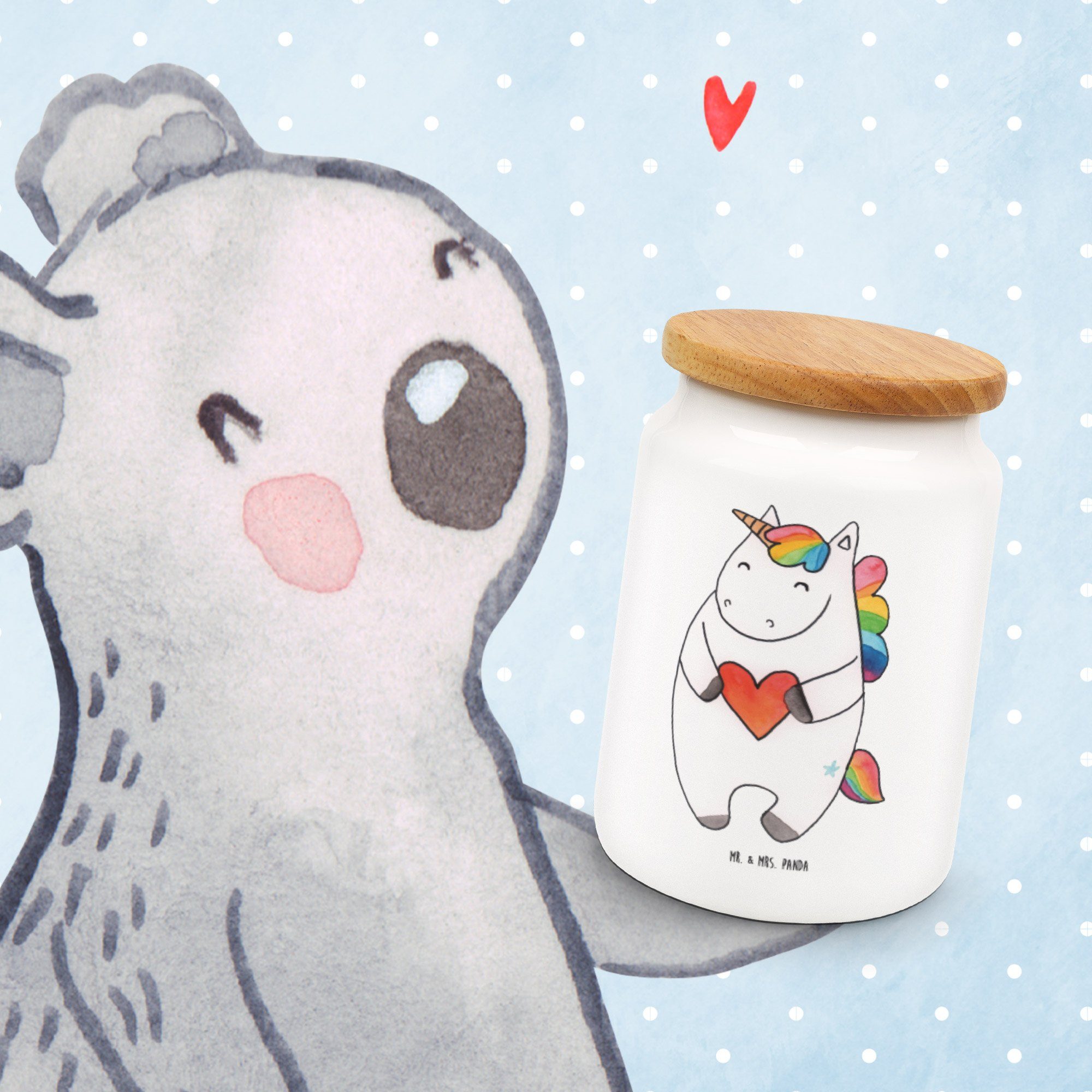 Mr. & Einhörner, Mrs. Keramikdose, Geschenk, Herz lustig, - Vorratsdose Panda Keramik, Einhorn bunt, (1-tlg) Weiß 