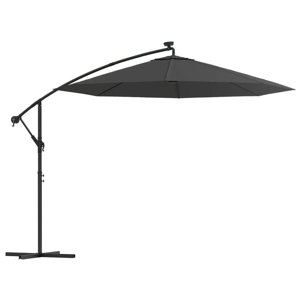 Sonnenschirm Ampelschirm mit LED-Beleuchtung und Stahl-Mast 300 cm Anthrazit