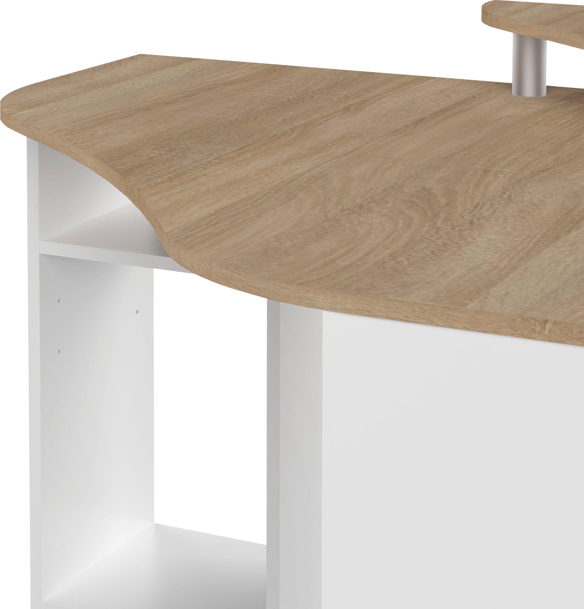 cm Schreibtisch | Melamingestell, Corner, Breite eichefarben/weiß untersch. 94 TemaHome Tischplatte in Farbvarianten, eichefarbig