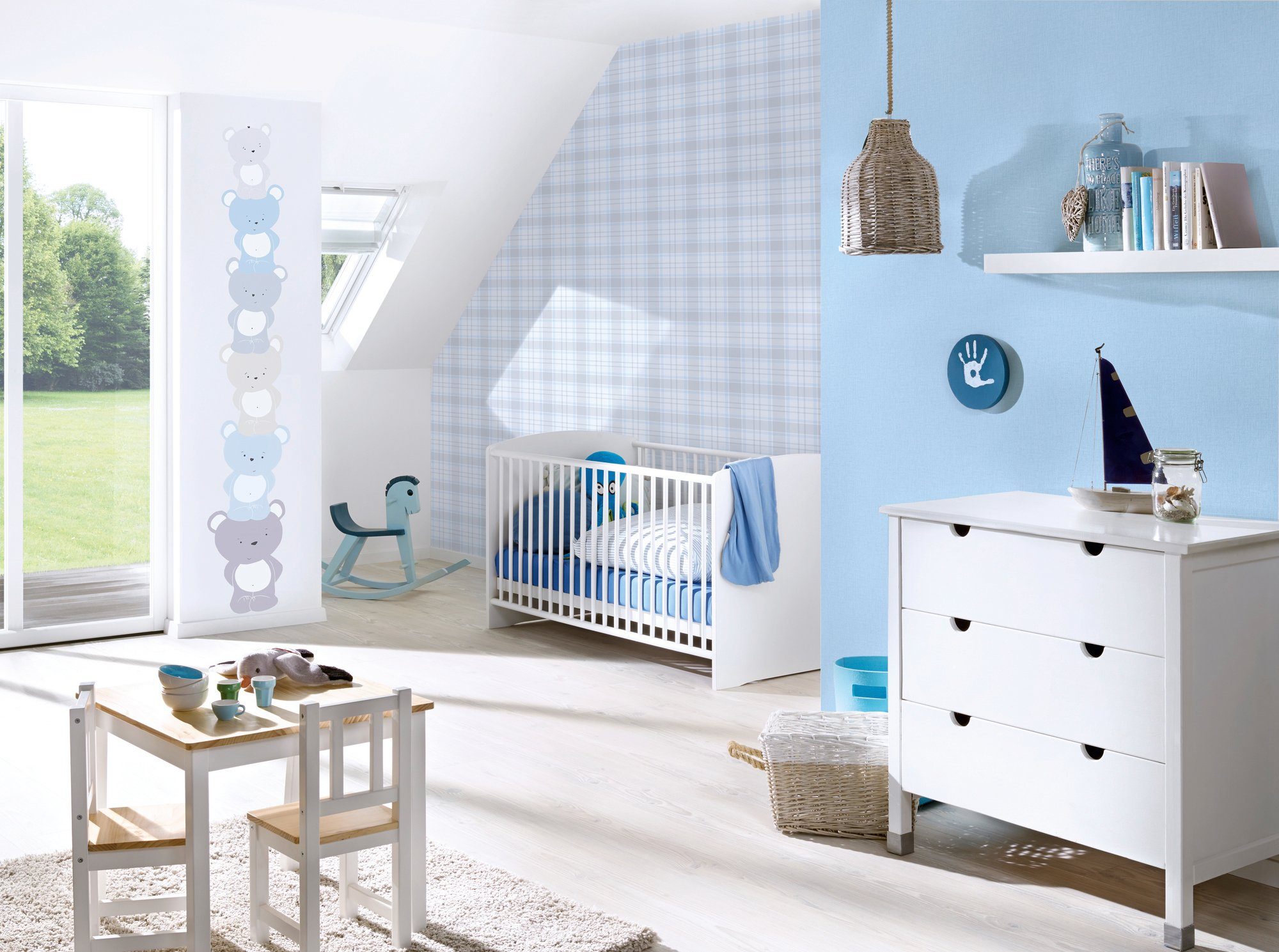 Kinderzimmer glatt, kariert, A.S. Création Vliestapete Love, blau/grau/weiß Tapete Little