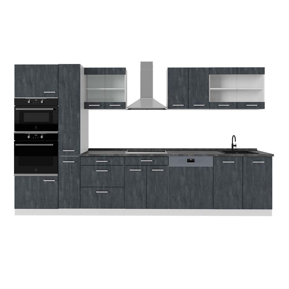 Vicco Küchenzeile R-Line, Schwarz Beton/Weiß, 350 günstig online kaufen