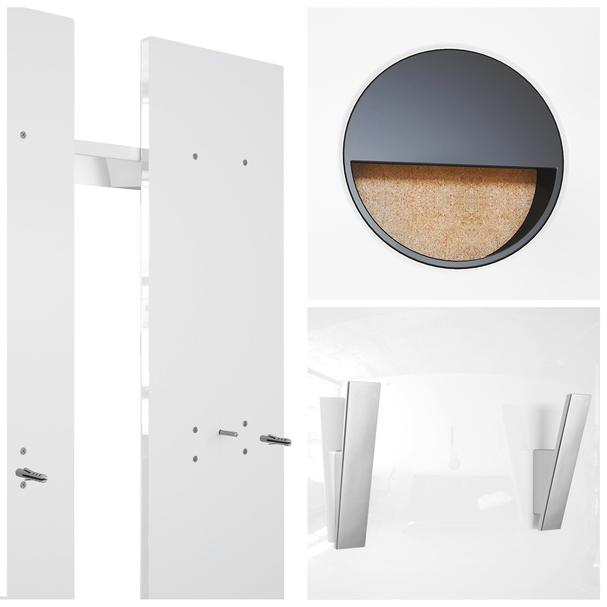 Vladon Garderobenpaneel Wandpaneel 170 (Garderobenpaneel, bestehend aus 2 Paneelen und 1 Ablagefläche), Brombeer Hochglanz (57 x 170 x 20 cm)