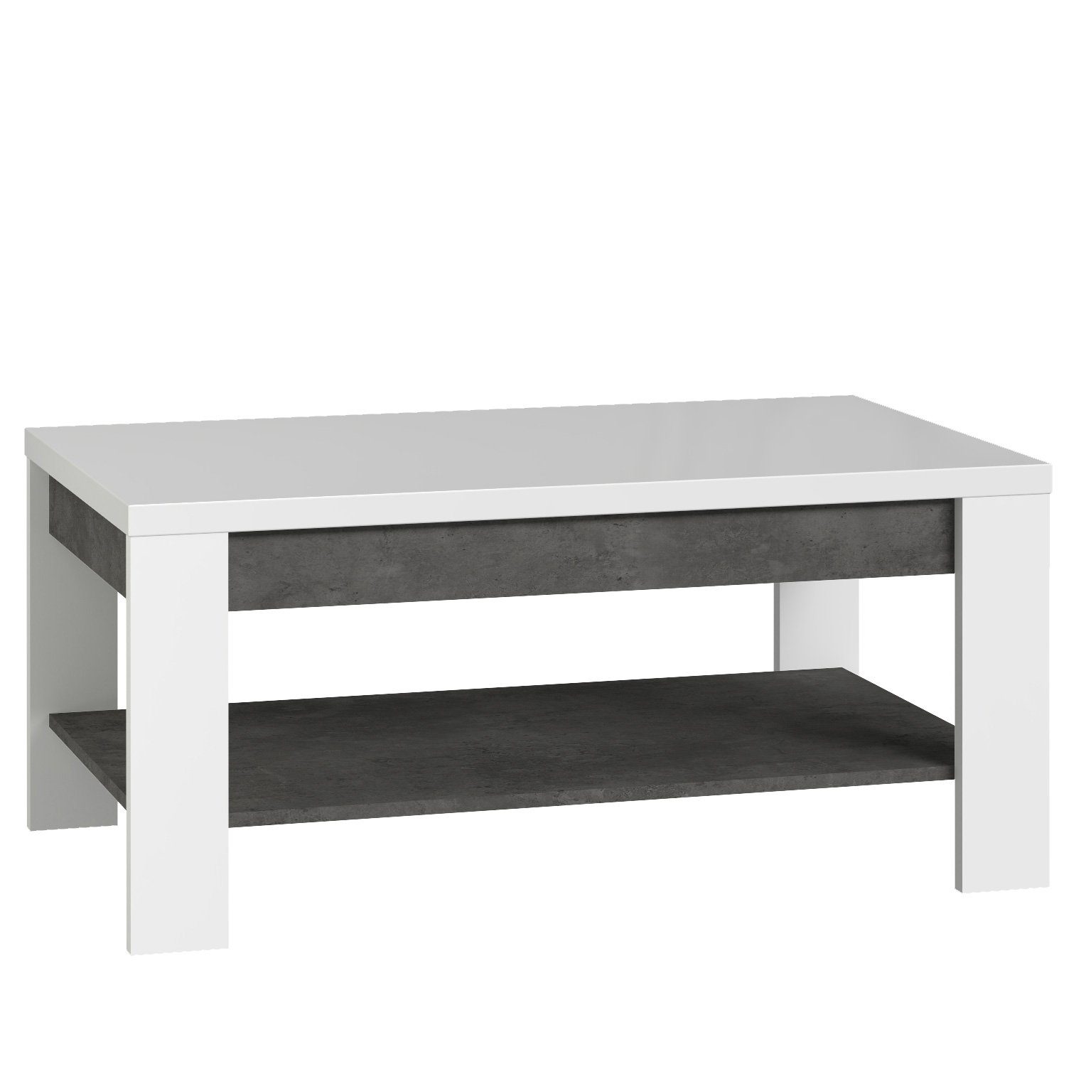 Newroom Couchtisch Weiß und Betonoptik 100 cm, Couchtisch Weiß und Betonoptik Modern Wohnzimmertisch Sofatisch