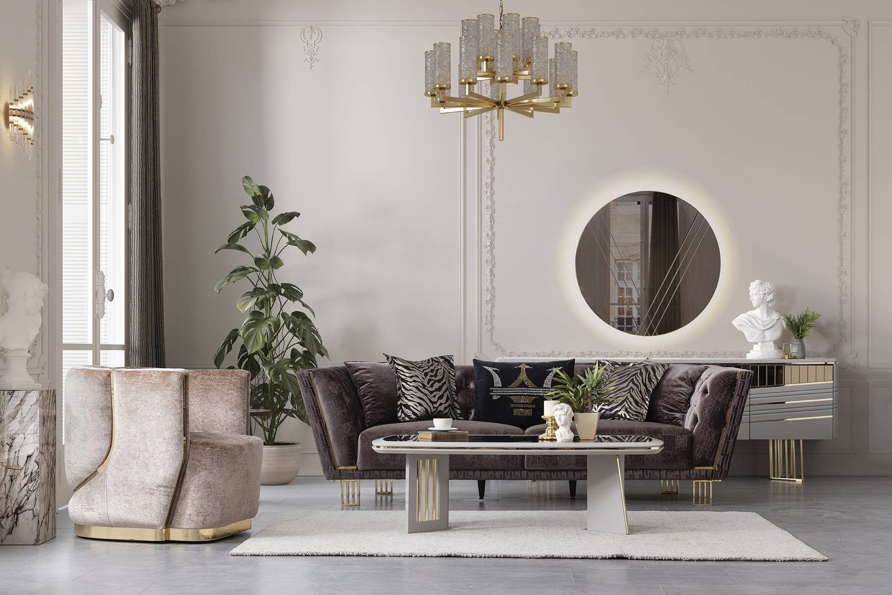 Xlmoebel Polstergarnitur Stilvolle Dreisitzer Couchgarnitur + Sessel Luxus Wohnzimmer, (2-tlg), Made in Europa