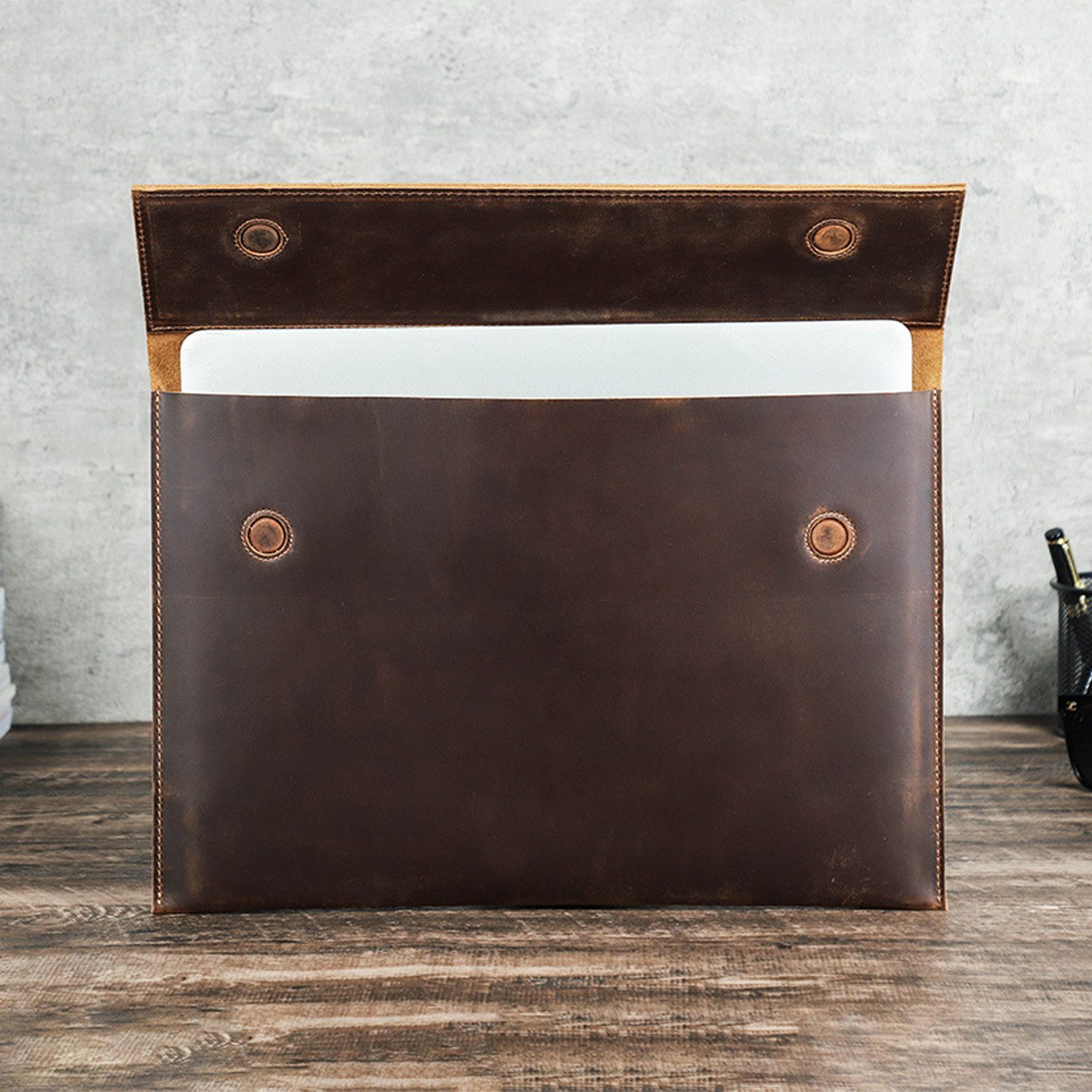 YUBRO-STUDIO Laptoptasche Für MacBook Air 15 Zoll Echtes Leder Hülle Laptop günstig online kaufen